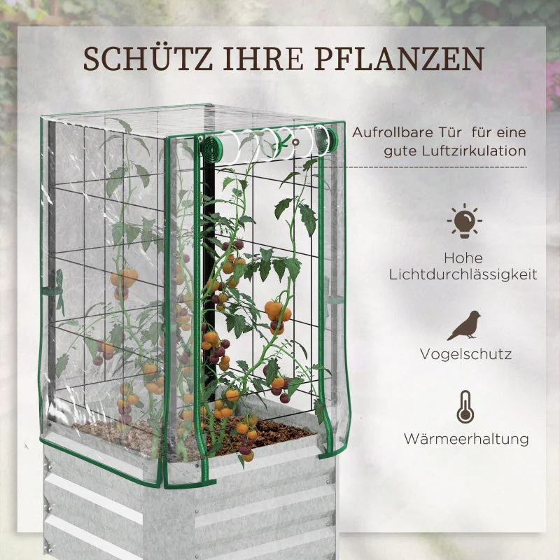 Raised Bed Set Planter with Plastic Cover & Trellis, 53x53x90cm, Wood - Image 5