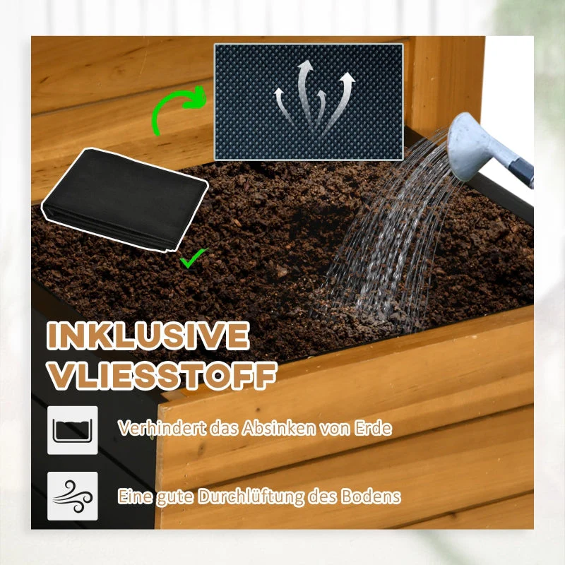 Raised Bed with 4 Planters, Self-Watering, Wood, Brown - Image 6