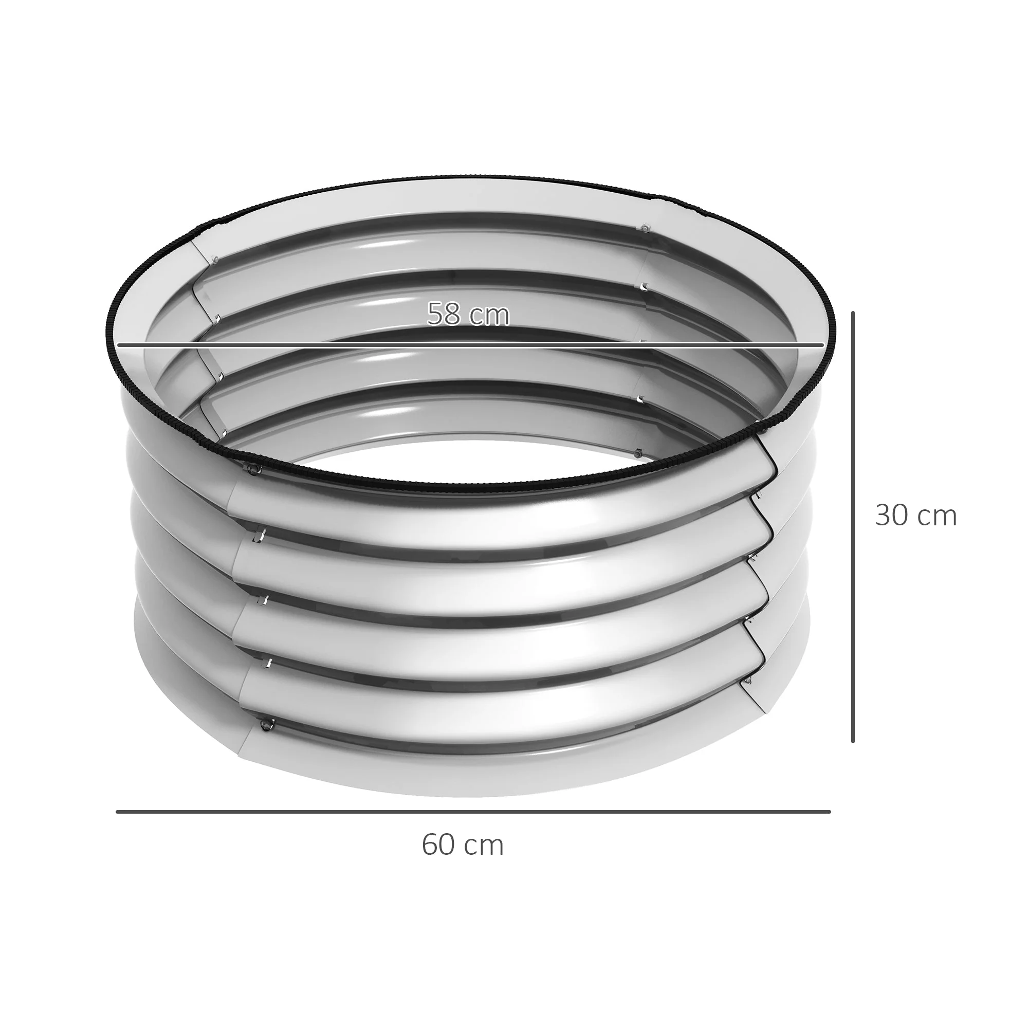 Raised Garden Bed 2-Piece Metal Planter, Open Bottom, 60x60x30 cm, Silver - Image 3