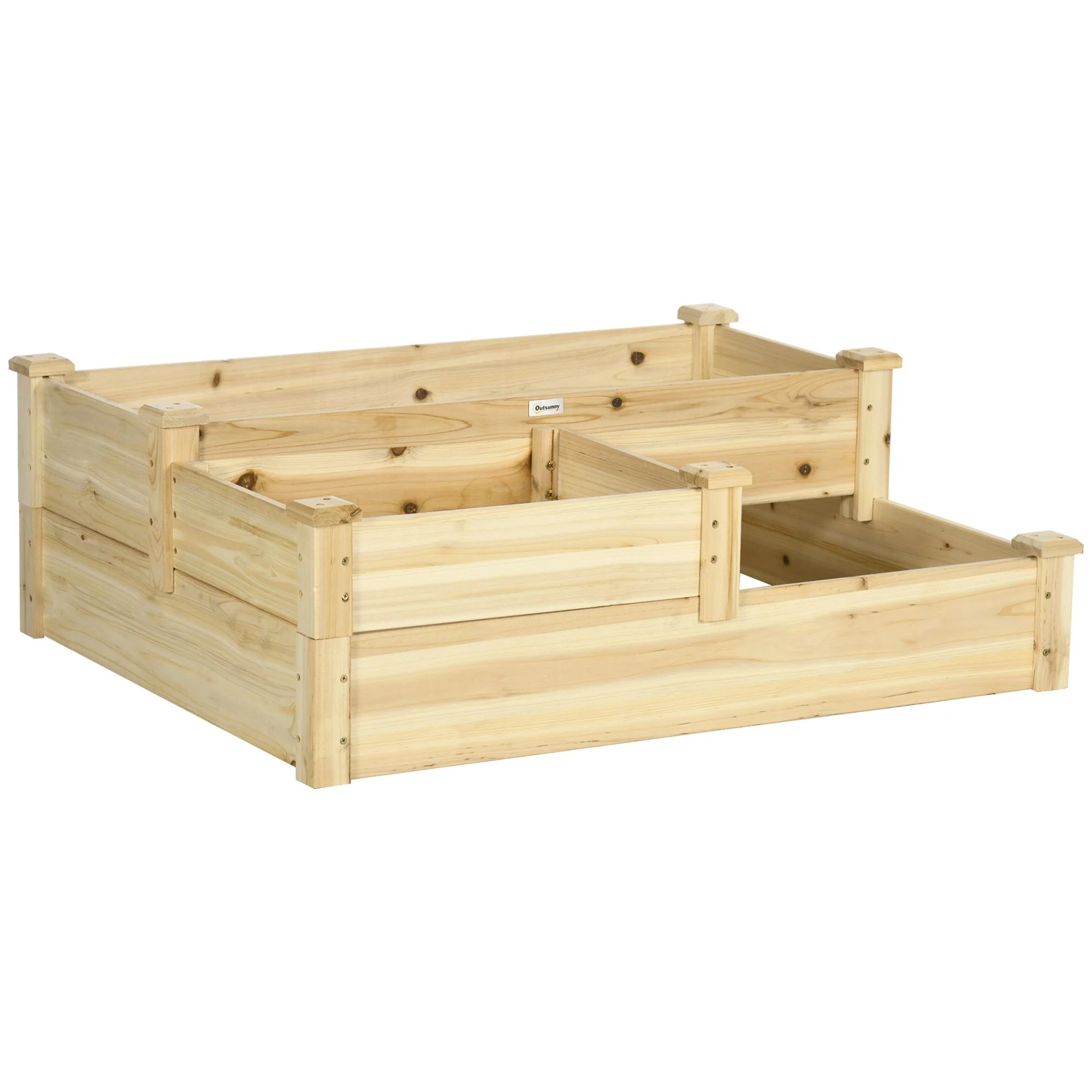 Raised Garden Bed 3-Tier Planter, Fir Wood, Natural Color - Image 2