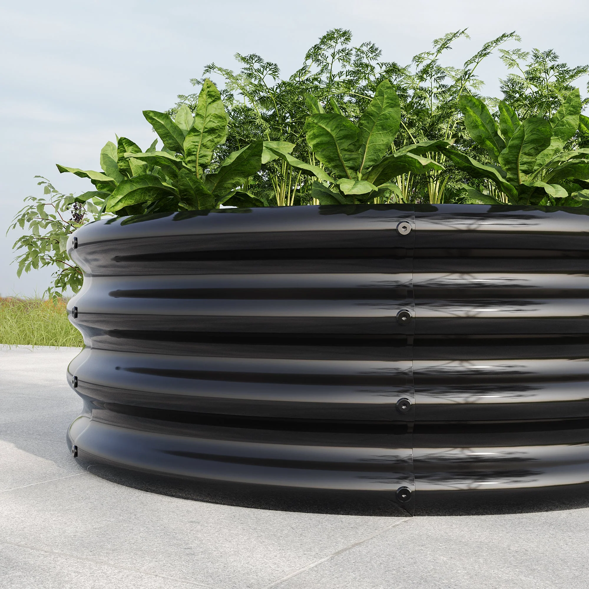 Raised Garden Bed Planter, Round Outdoor, Galvanized - Image 2