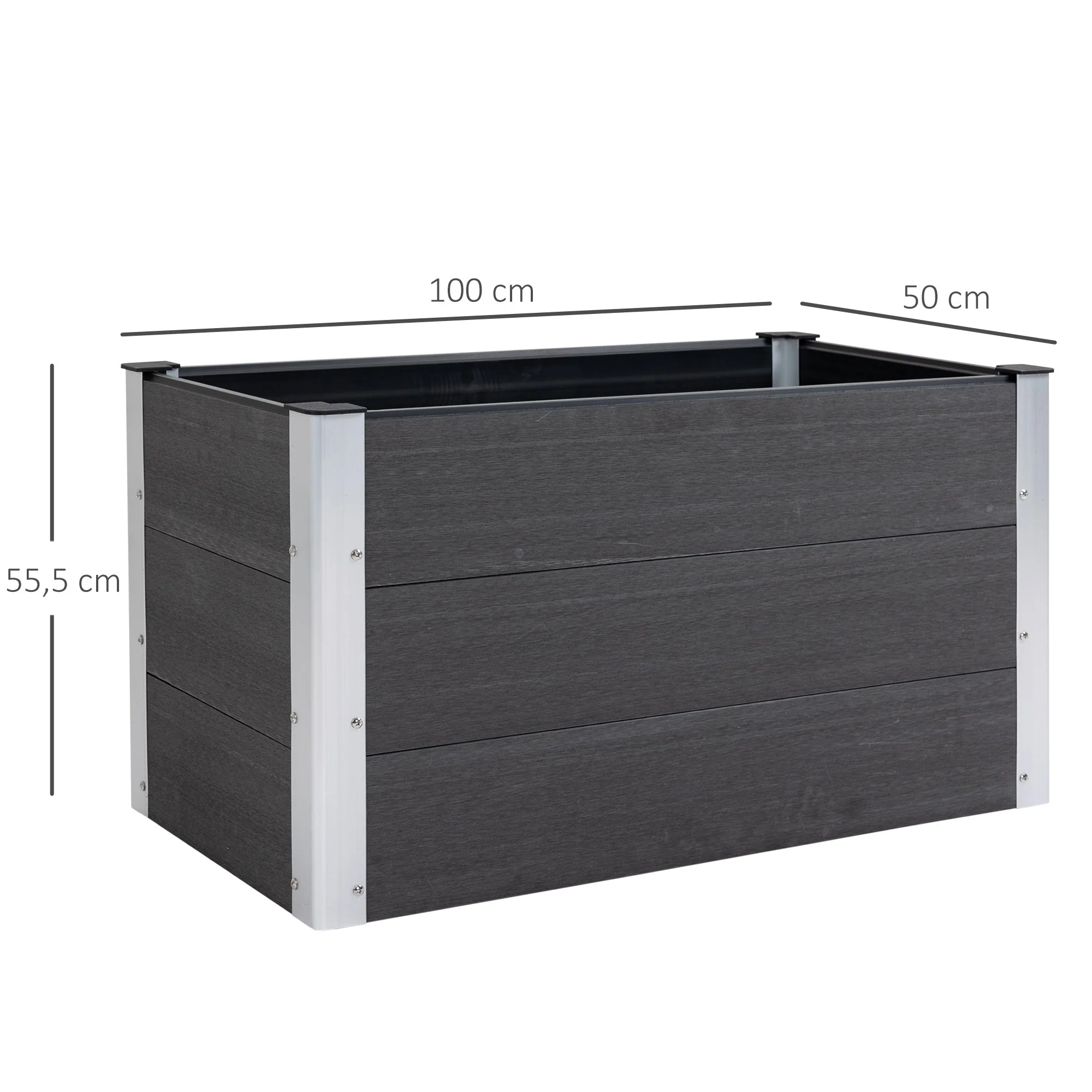 Raised Garden Bed Planter, Weatherproof WPC/Aluminum, 100x50x50cm, Grey - Image 3