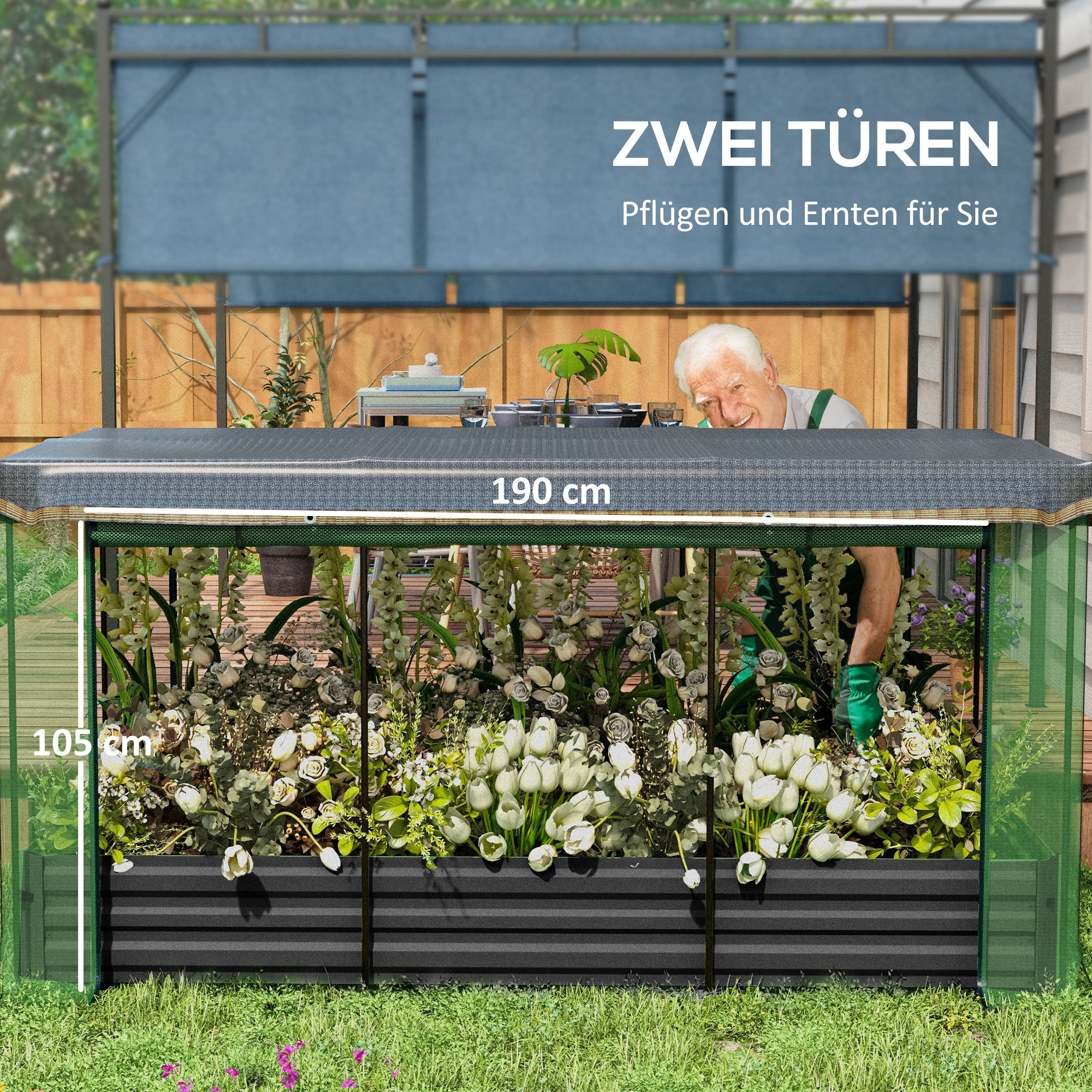 Raised Garden Bed, Steel, Bird Netting, 230x110x110cm, Dark Grey - Image 6