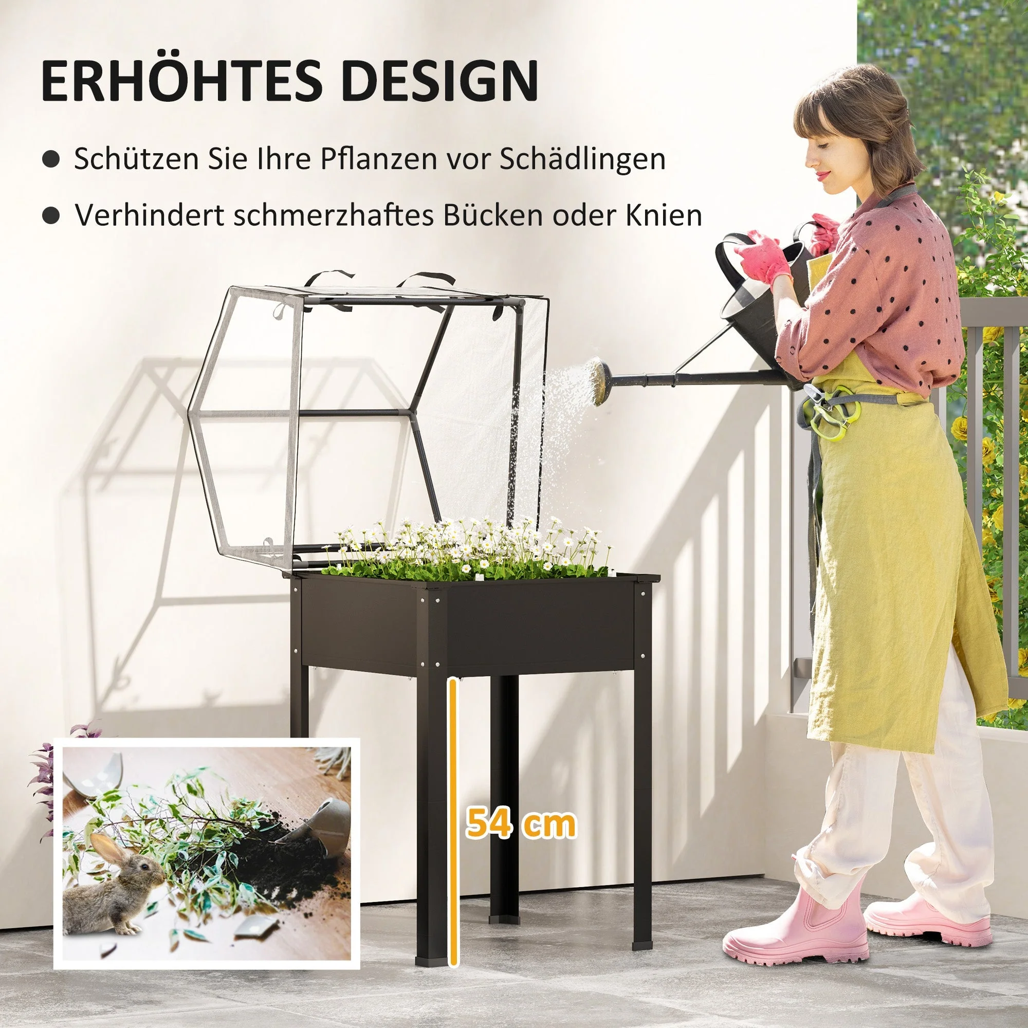 Raised Garden Bed with Cover, Elevated Herb Planter & Drainage Holes, Metal Black - Image 5