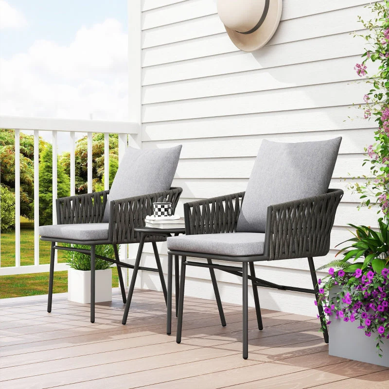 Rattan Bistro Set, 3-Piece, 2 Chairs, Coffee Table, Steel, Gray - Image 8
