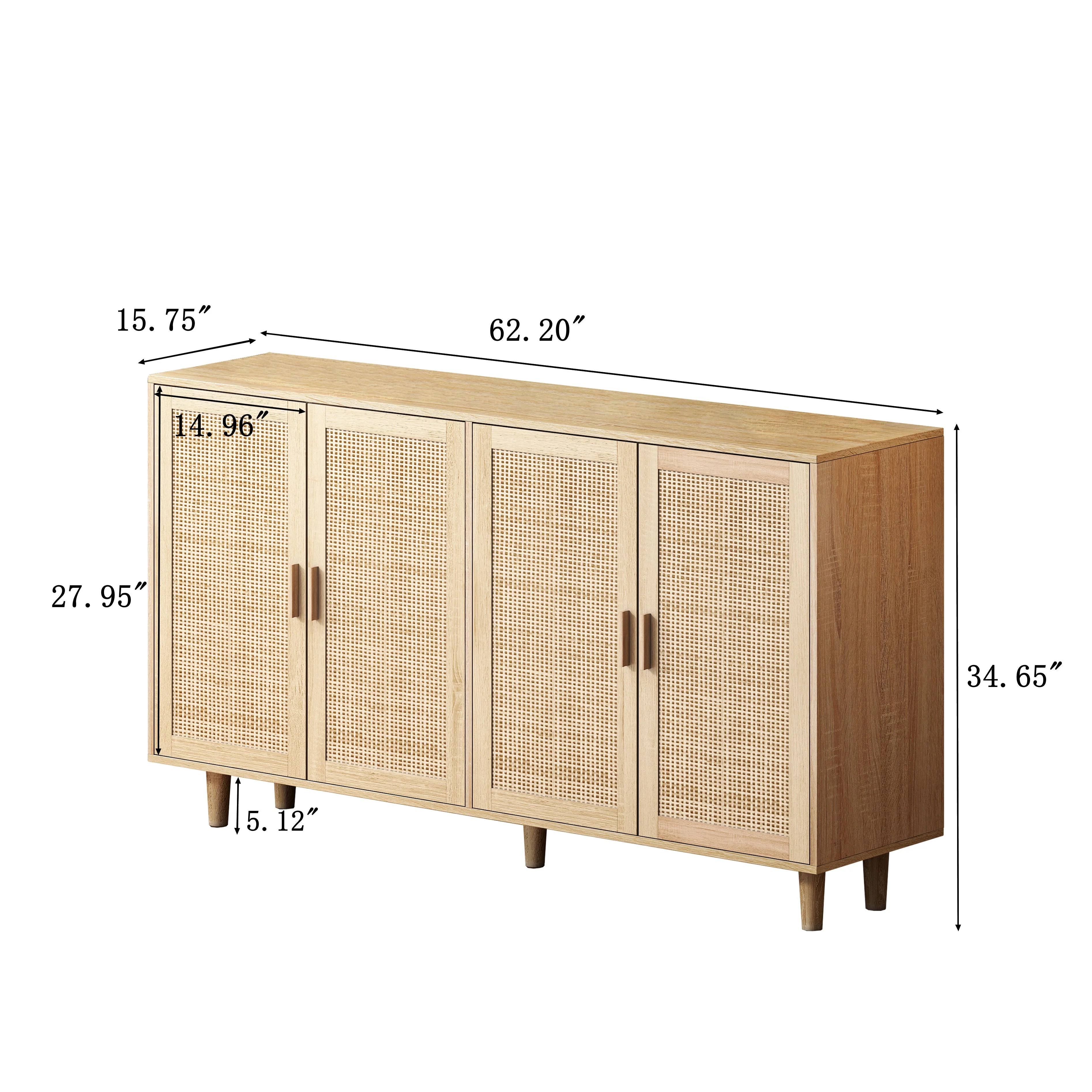Rattan Decorative Storage Cabinet, 158CM 4-Door, Natural - Image 10