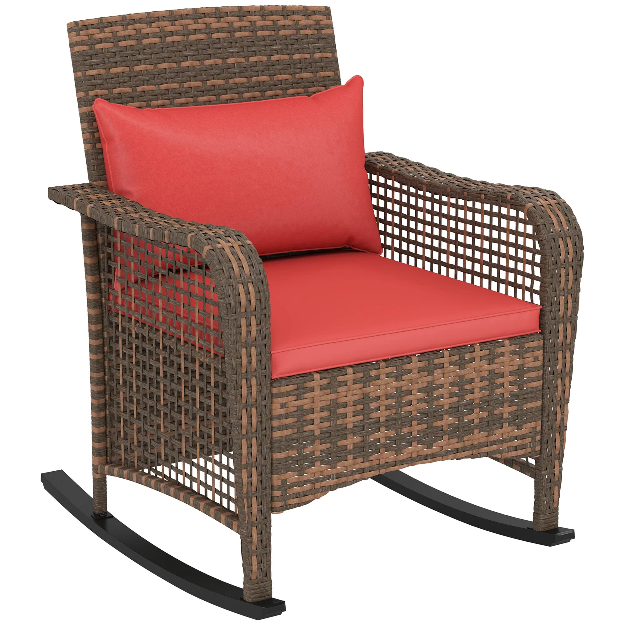 Rattan Rocking Chair Outdoor with Curved Base & Steel Frame, Red - Image 2