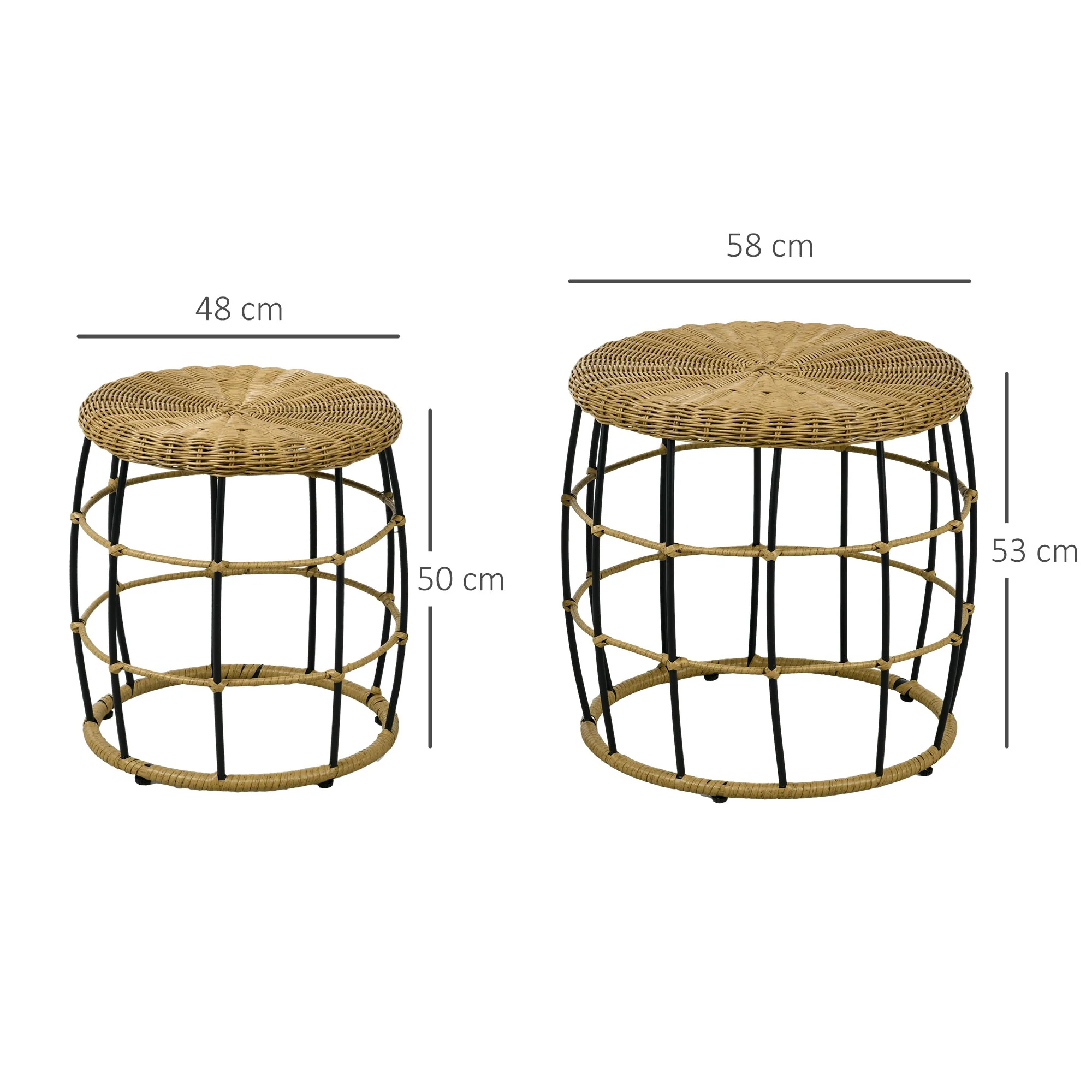 Rattan Side Table Set of 2 Stackable Coffee Table, Khaki - Image 3