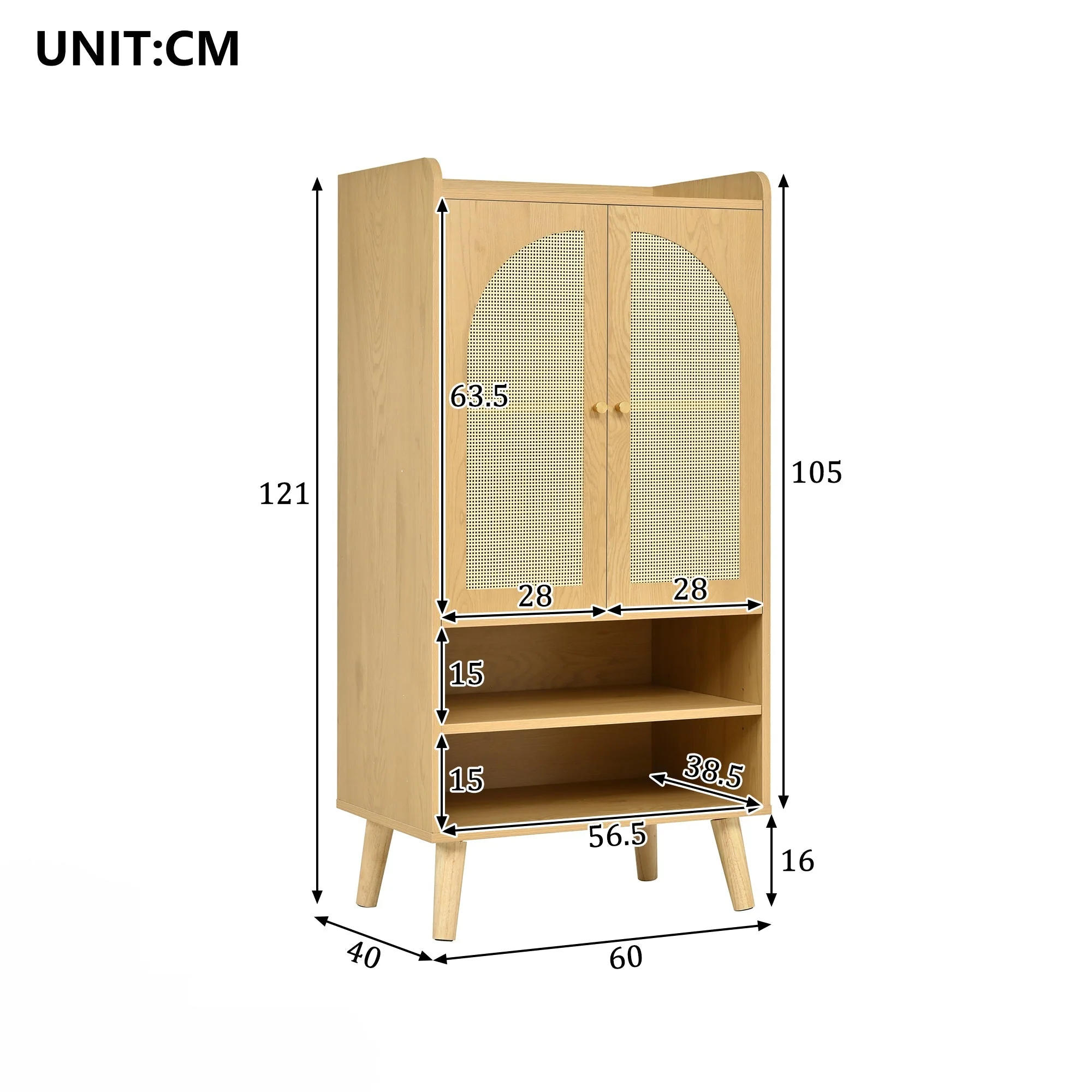 Rattan Sideboard Highboard with 2 Doors and Open Storage Rattan - Image 9