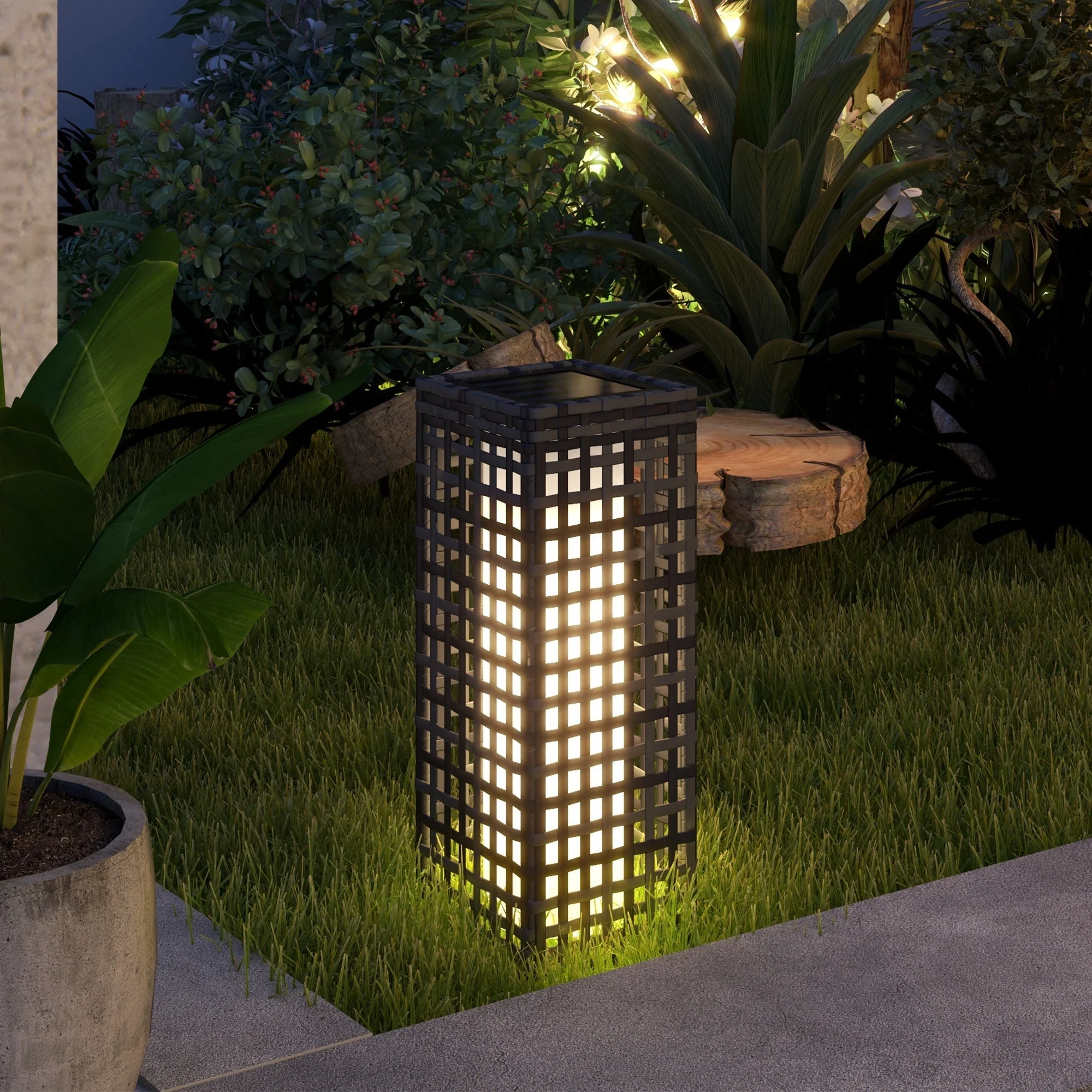 Rattan Solar Light Waterproof Path Light Automatic LED Garden Lamp Steel Grey - Image 2