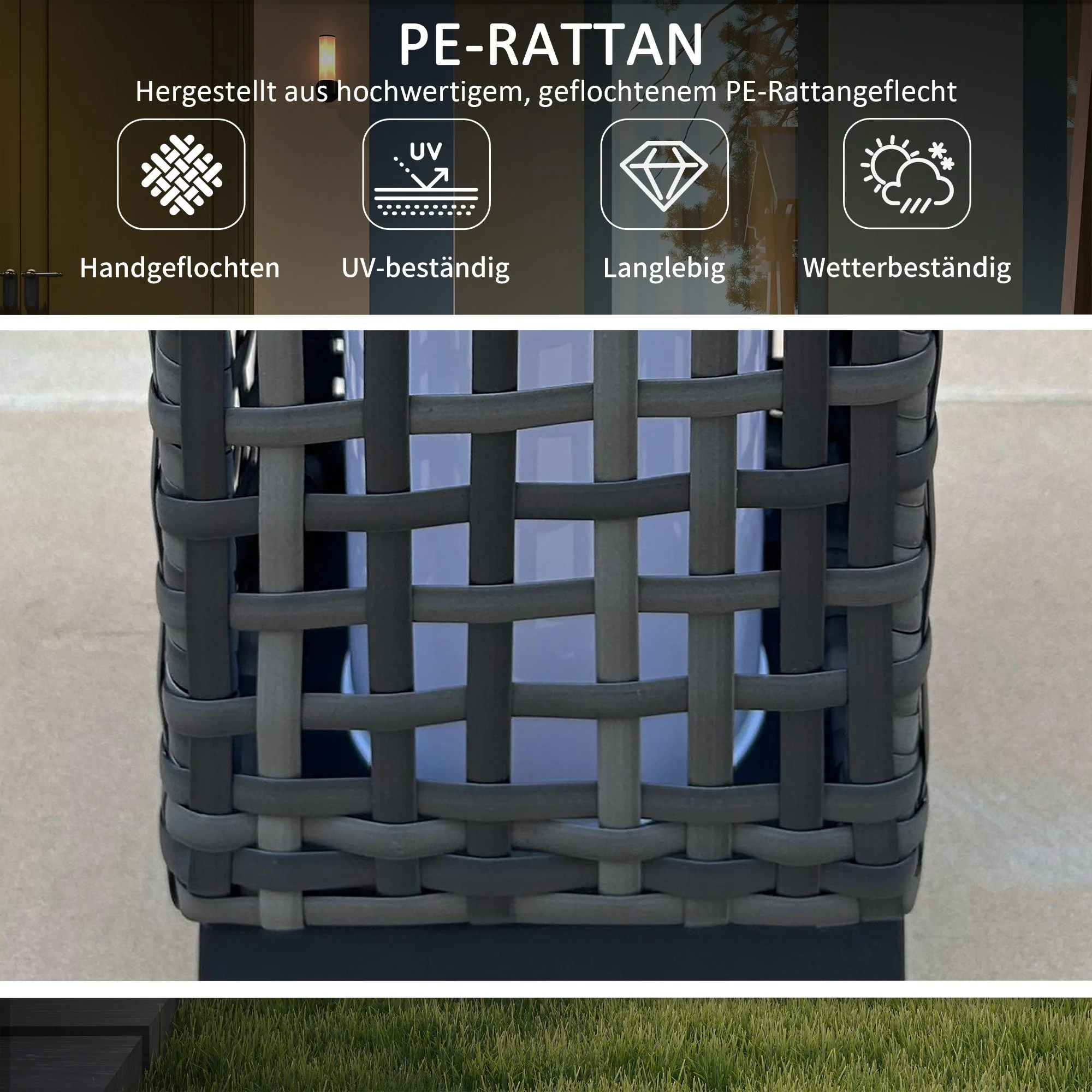 Rattan Solar Light Waterproof Path Light Automatic LED Garden Lamp Steel Grey - Image 4