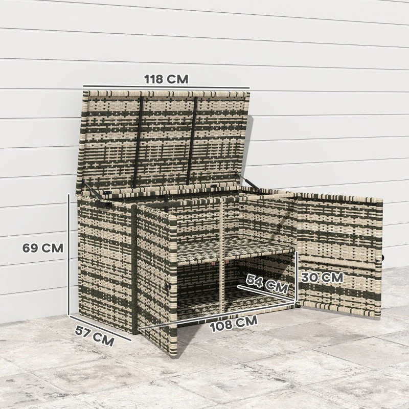 Rattan Storage Box, 350L 2-Level Weatherproof, Mixed Grey - Image 3