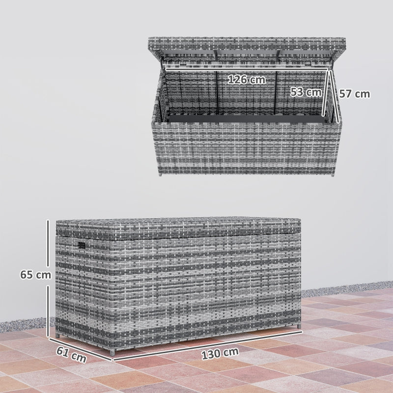 Rattan Storage Box 380L Weatherproof Cushion Box with Lid and Handle, Dark Gray - Image 3