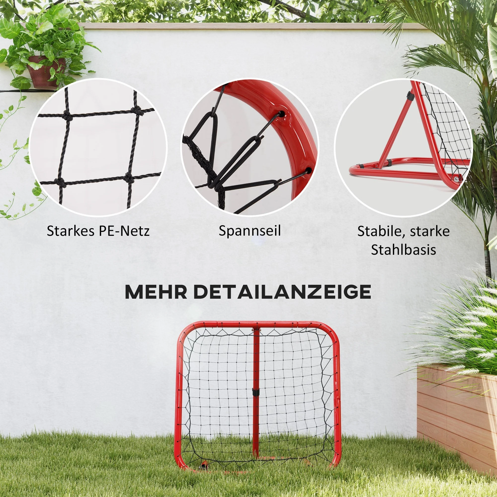 rebounder for soccer, foldable 63 x 63 cm adjustable goal kicker, metal red - Image 4