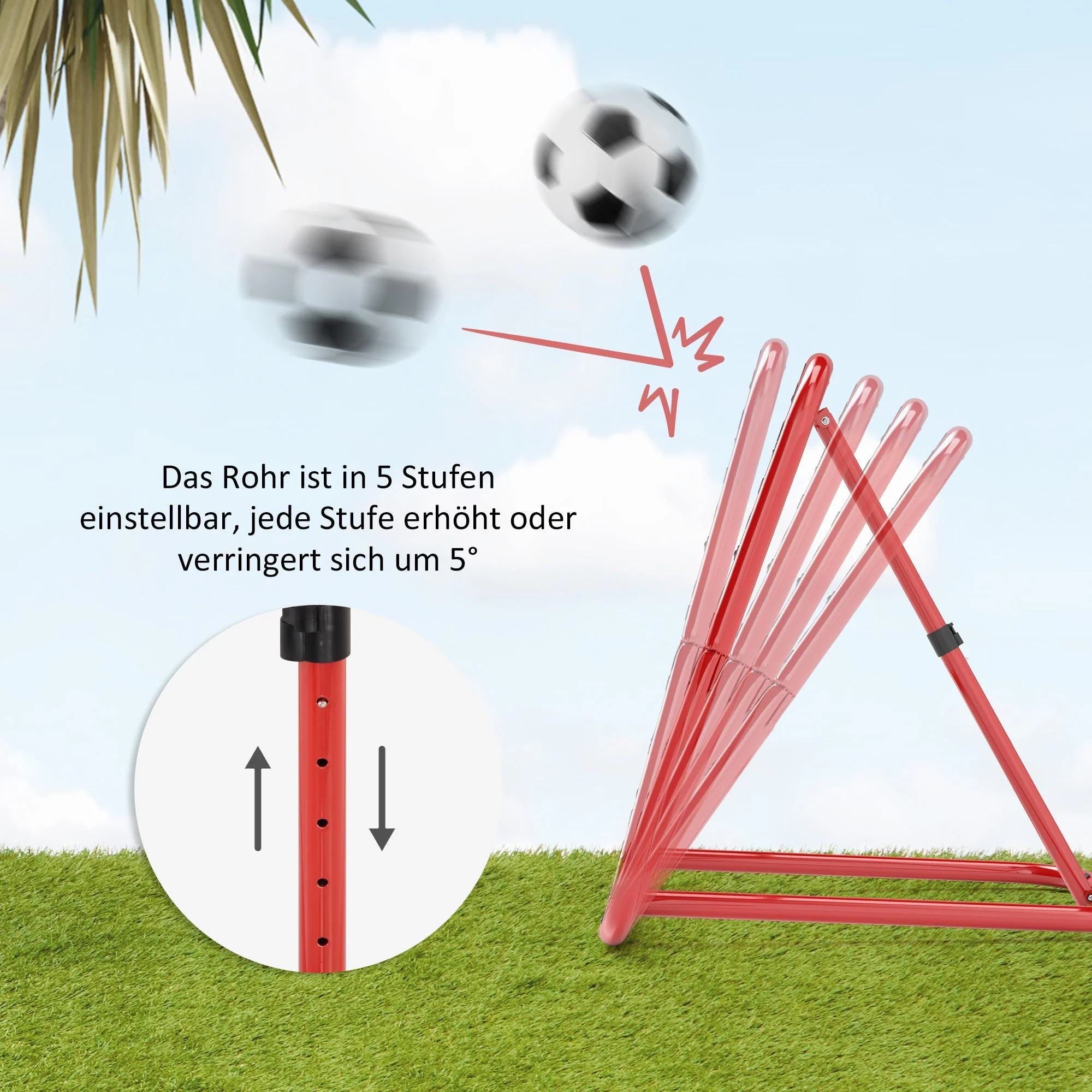 rebounder for soccer, foldable 63 x 63 cm adjustable goal kicker, metal red - Image 6