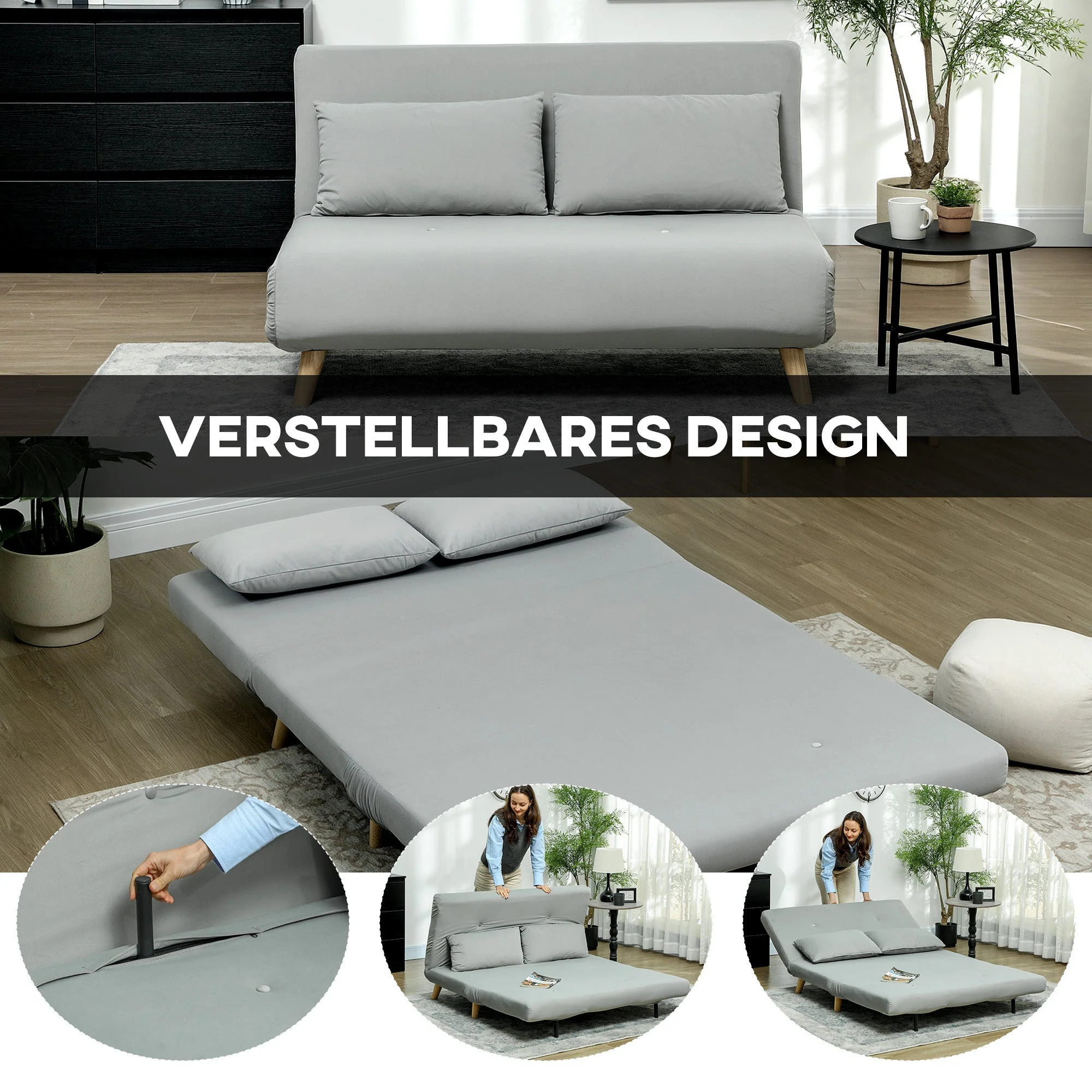 Recliner chair, folding bed with bed function, lumbar cushion, adjustable, up to 250 kg, gray velvet - Image 4