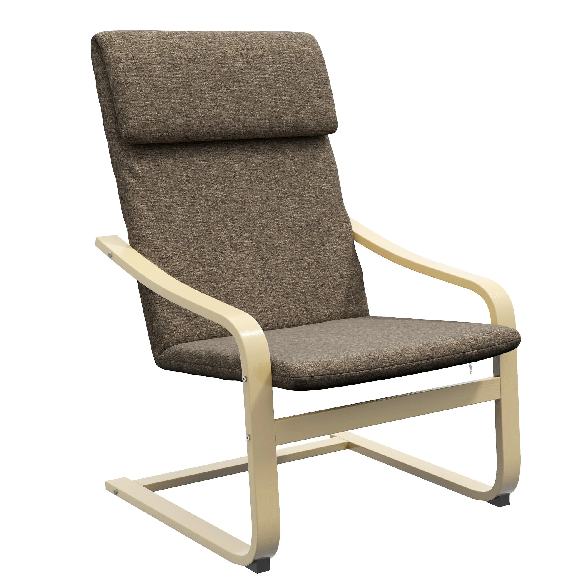 Recliner Chair, Headrest, Linen Look, Birch Wood, Brown - Image 2