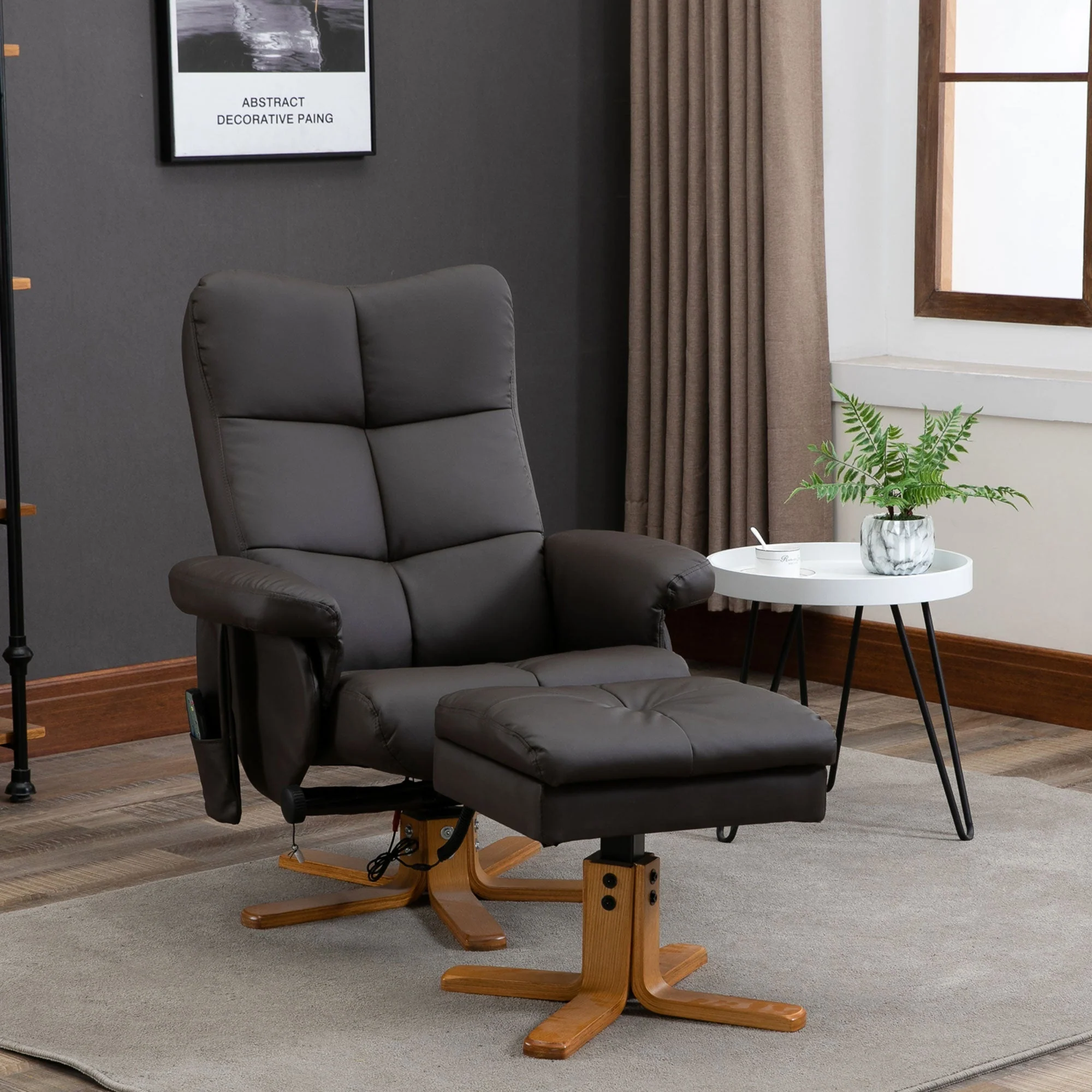 Recliner Chair, Massage TV with Footstool 145° Tilt, 10 Vibration Points, Faux Leather Brown
