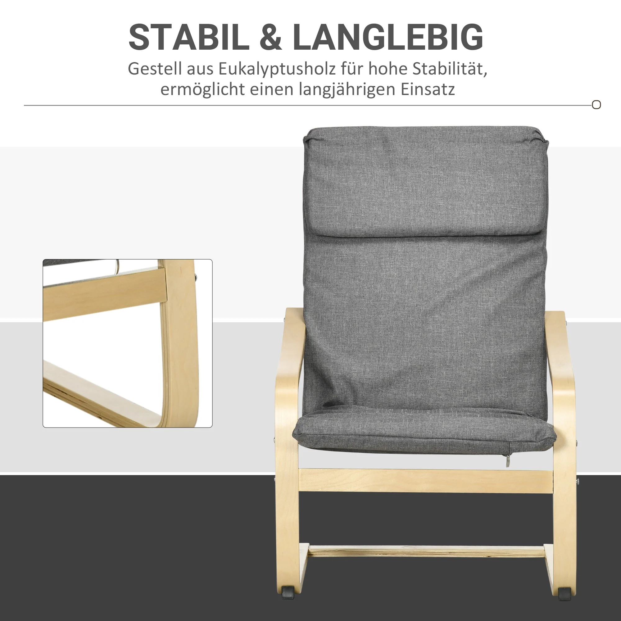 Recliner Chair, Rocking Dining with Headrest, Dark Grey Linen Look - Image 5