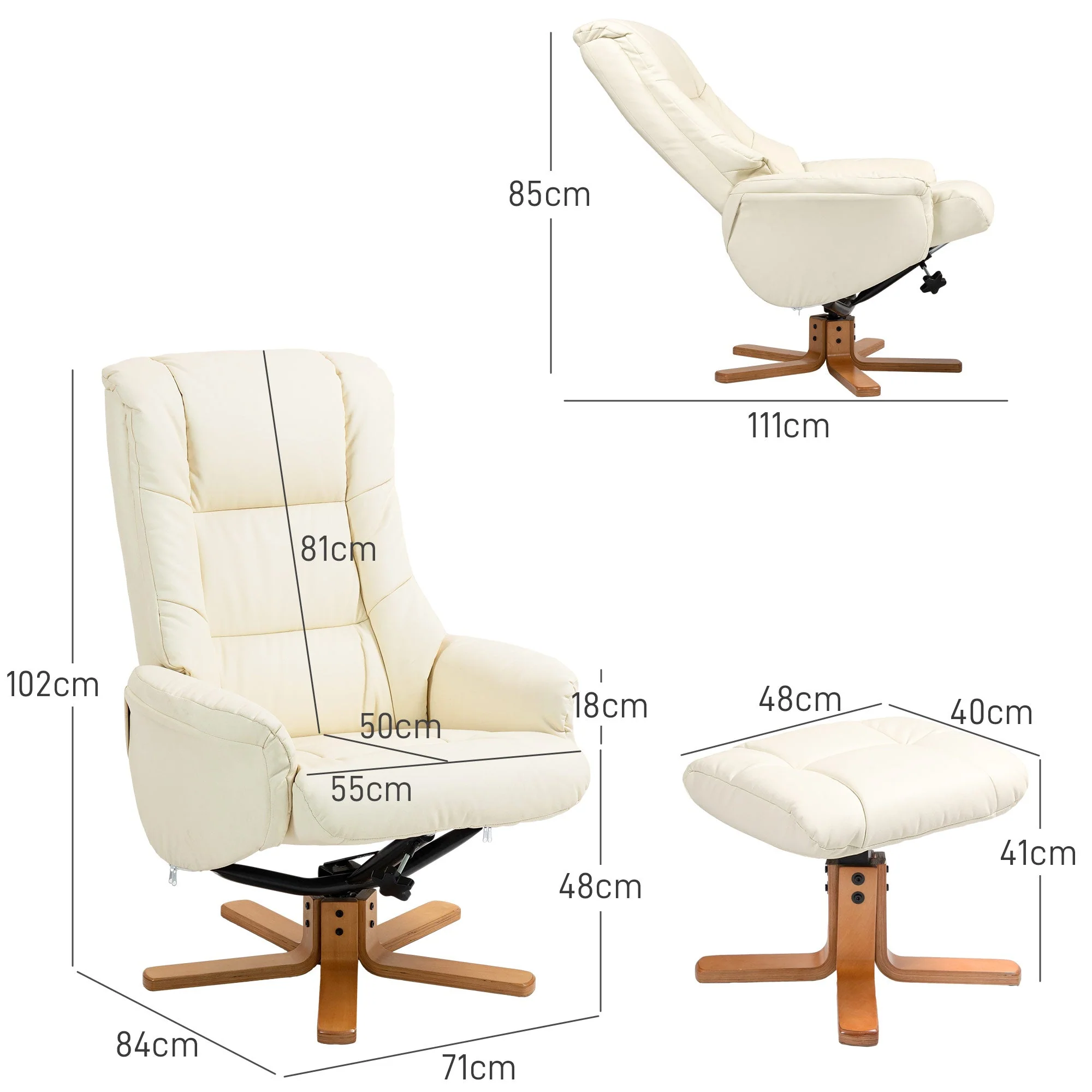 Recliner Chair with Footstool, Reclining & Rocking, High Backrest, Faux Leather - Image 3