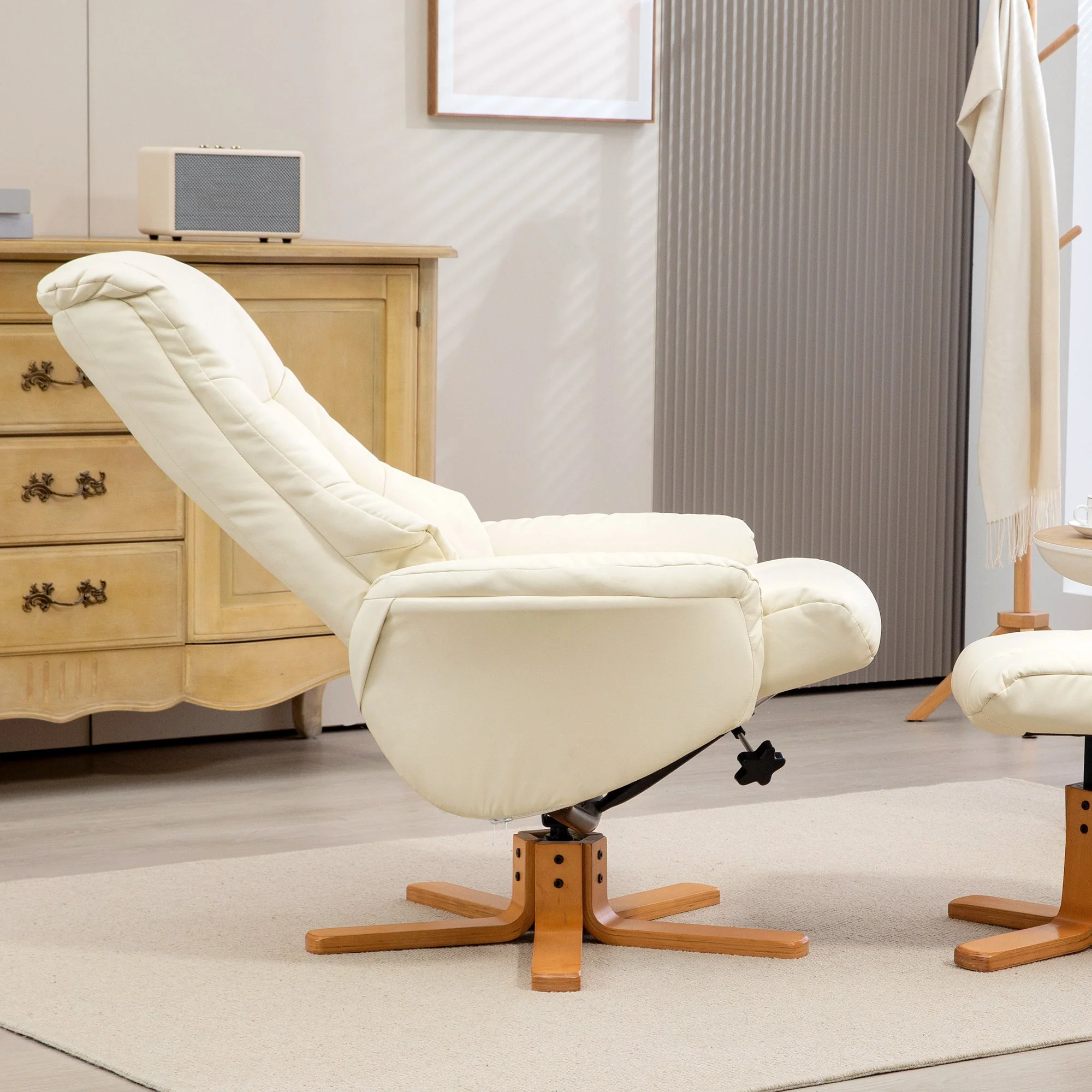 Recliner Chair with Footstool, Reclining & Rocking, High Backrest, Faux Leather - Image 7