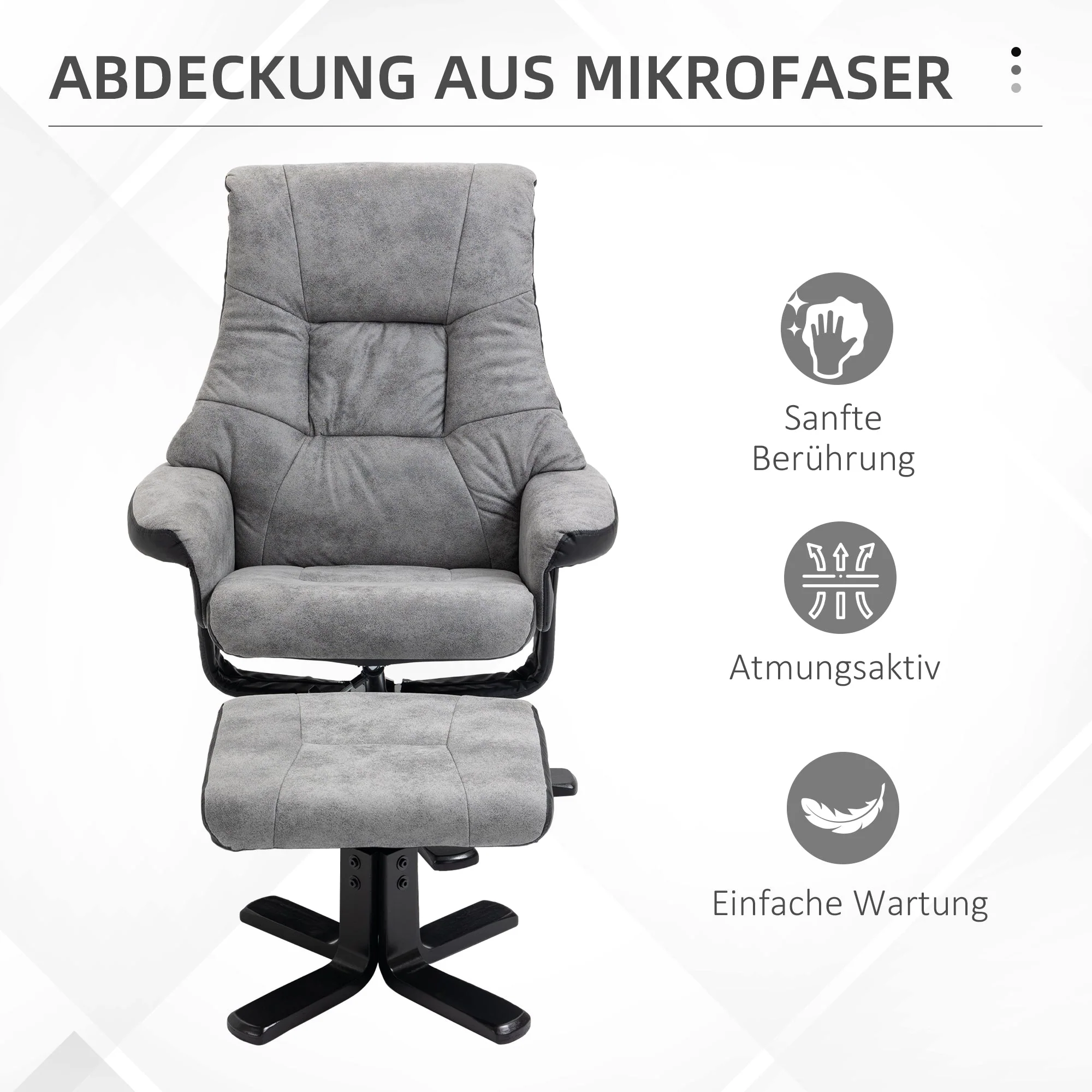 Recliner with Footstool Swivel TV Chair Reclining Function Microfiber Gray - Image 5