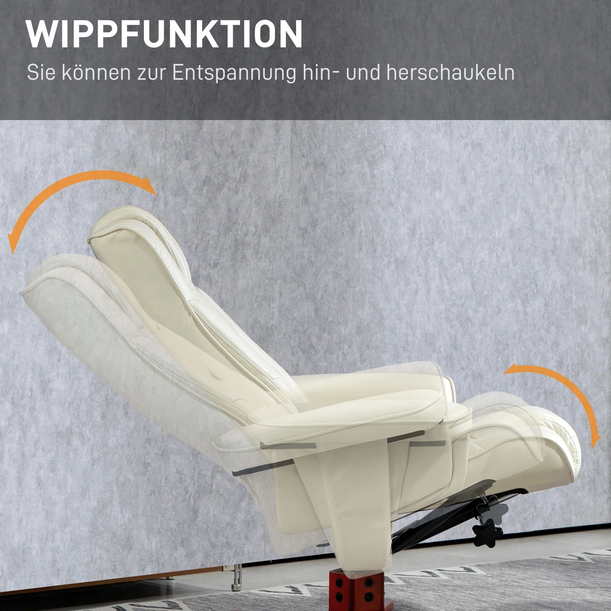 Recliner with Footstool, Upholstered Rocking Adjustable Backrest, Faux Leather Cream White - Image 5