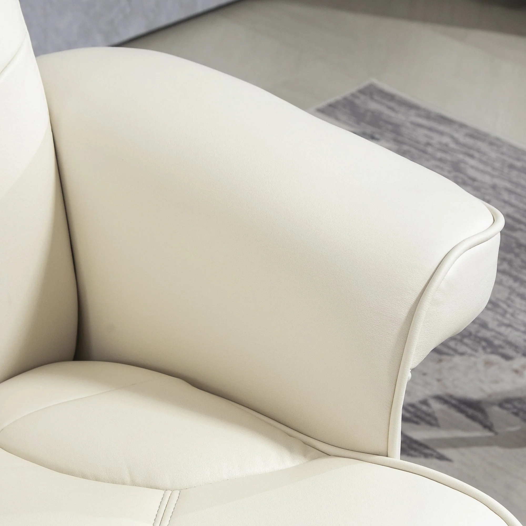 Recliner with Footstool, Upholstered Rocking Adjustable Backrest, Faux Leather Cream White - Image 7