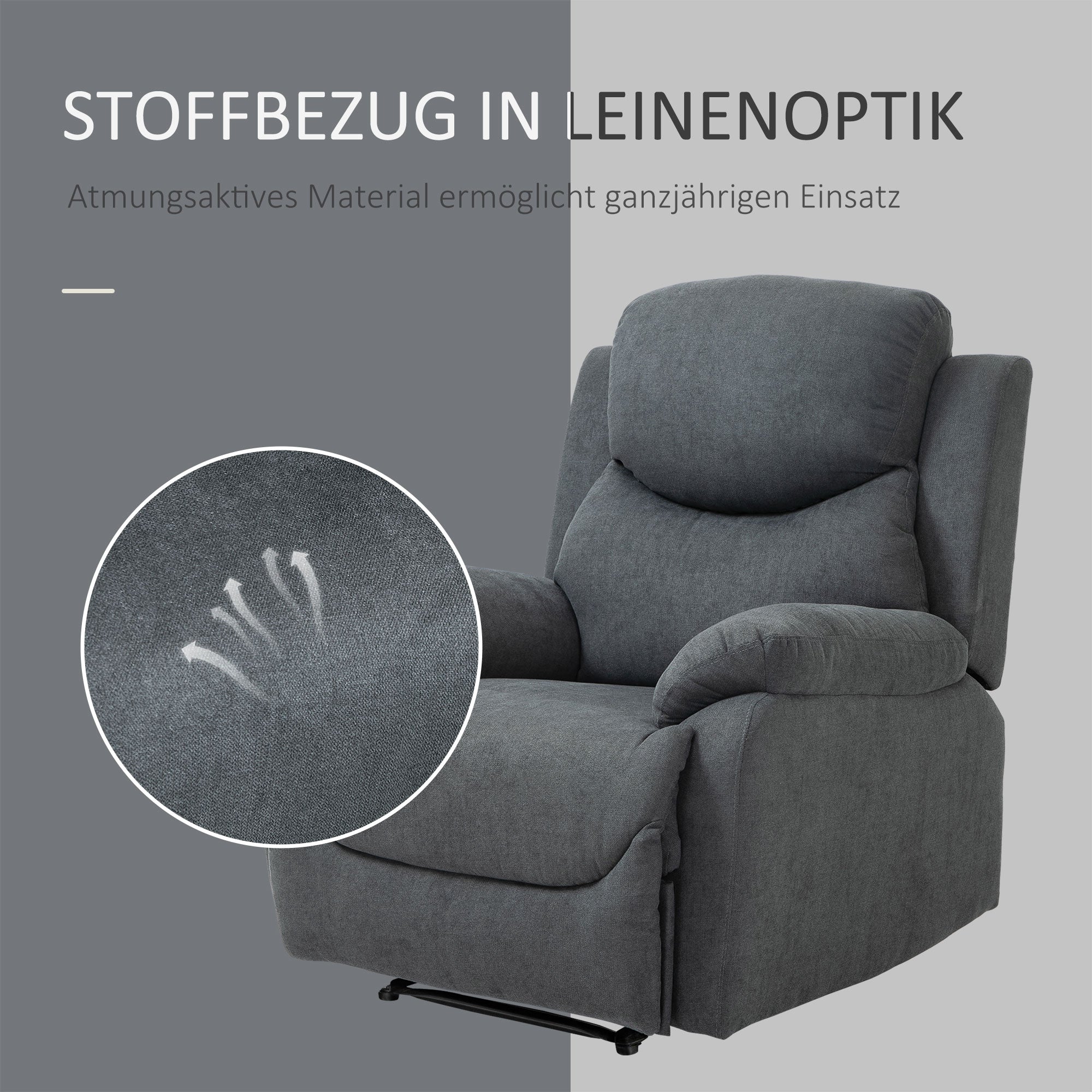 Reclining Armchair, 150° Tiltable for Living Room, Dark Grey Linen Look - Image 5