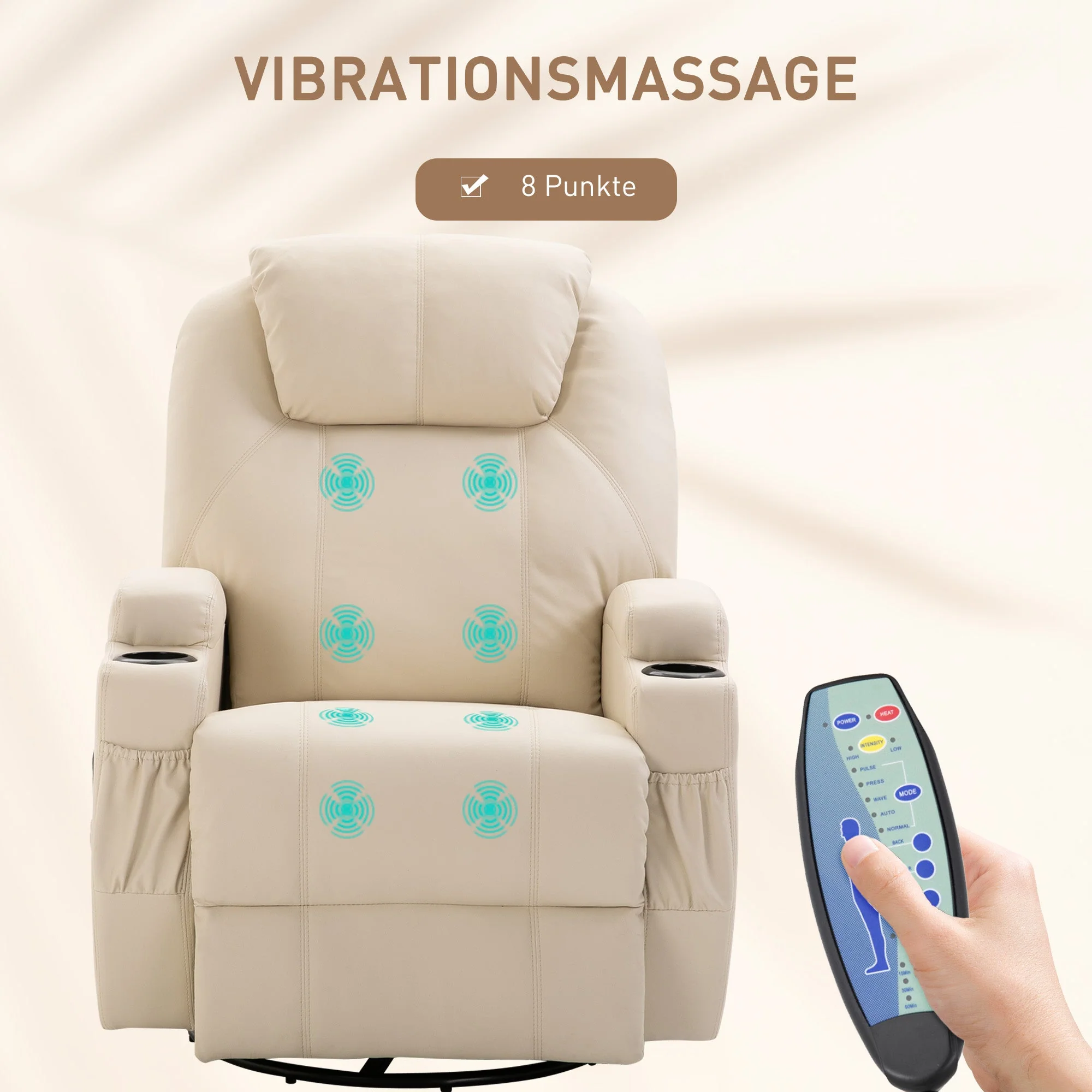 Reclining Armchair Electric Massage Chair 5 Modes Faux Leather Cream White - Image 4