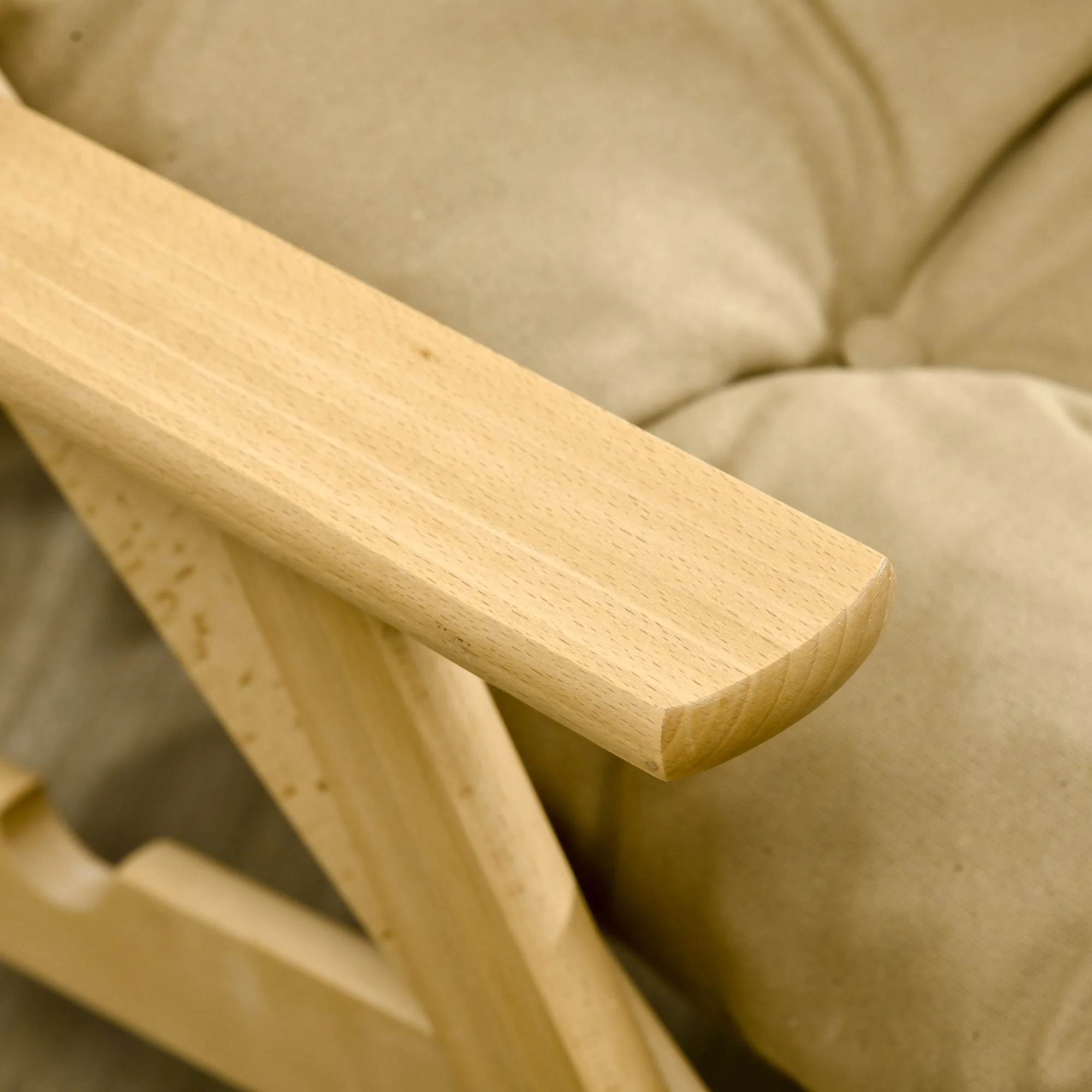 Reclining Armchair, Folding Upholstered Lounge Chair, Beech Wood, Brown - Image 8