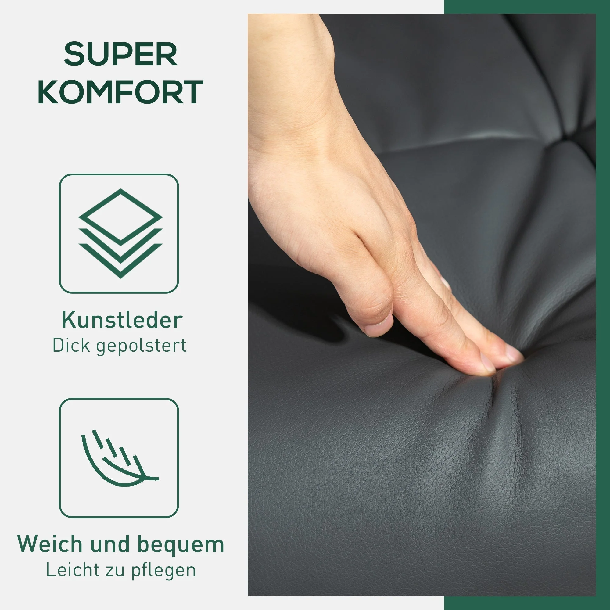 Reclining Armchair with Footstool, 360° Swivel, Storage, Faux Leather Dark Grey - Image 6