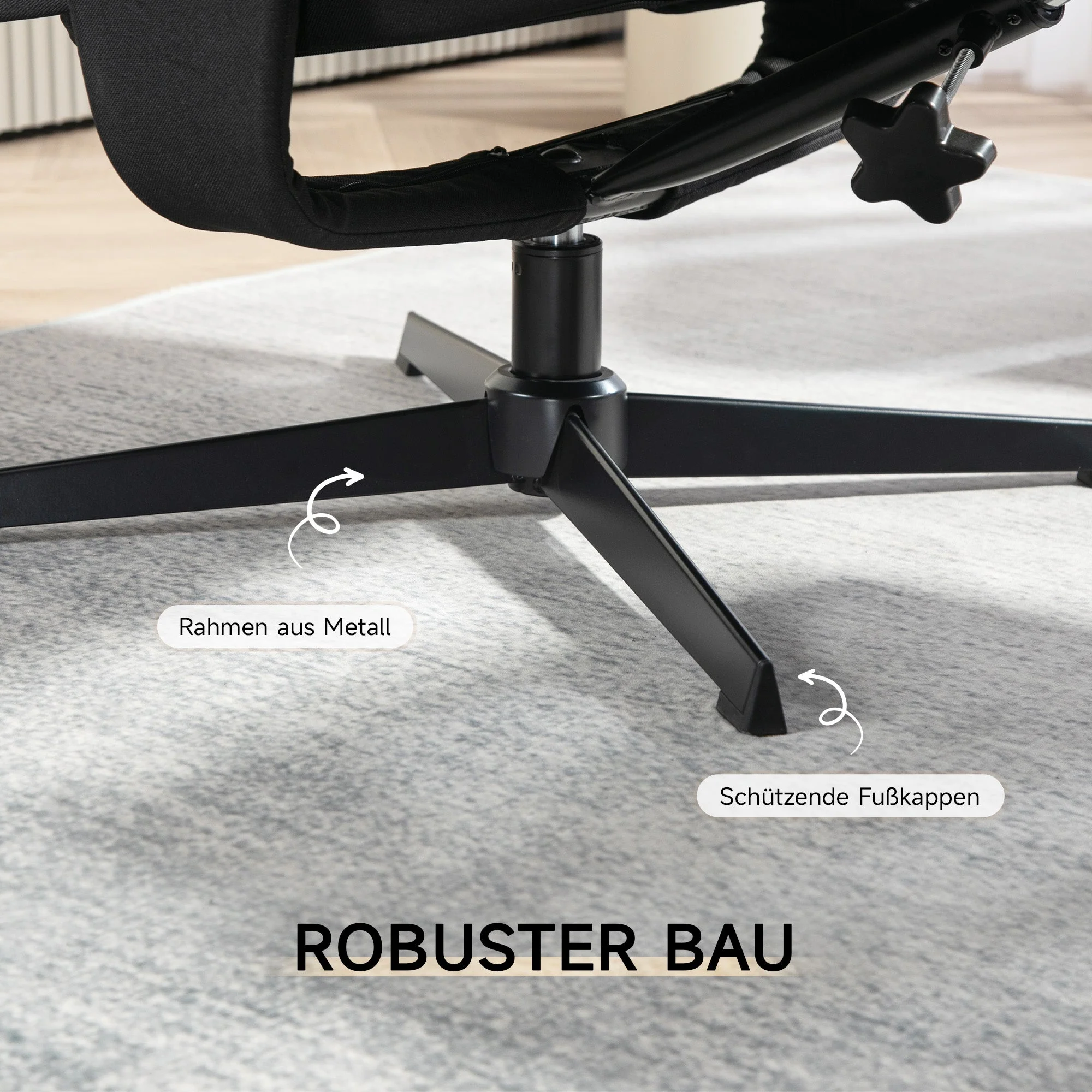 Reclining Armchair with Footstool, Swivel & Rocking Function, Velvet Look, Black - Image 7