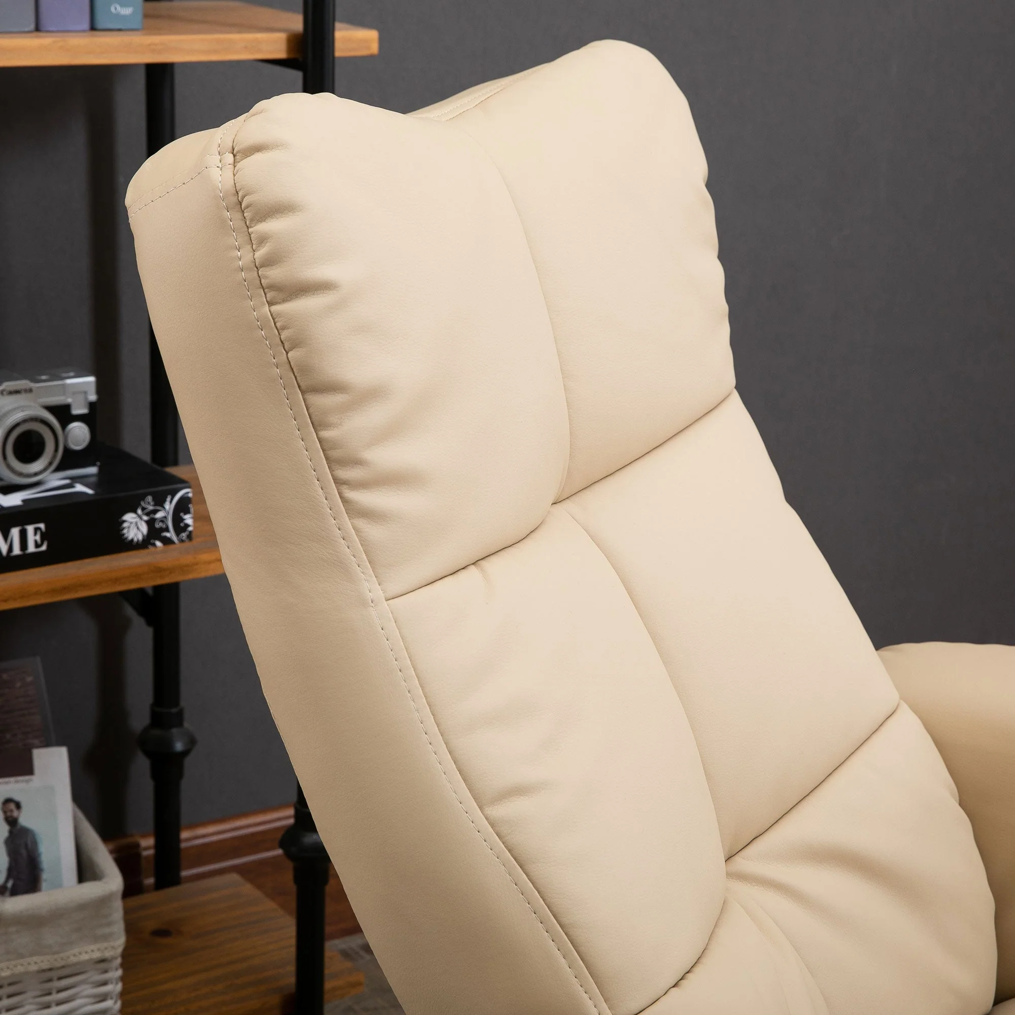 Reclining Massage Chair with Footstool, Storage, 145° Tilt, Polyester Cream White - Image 8