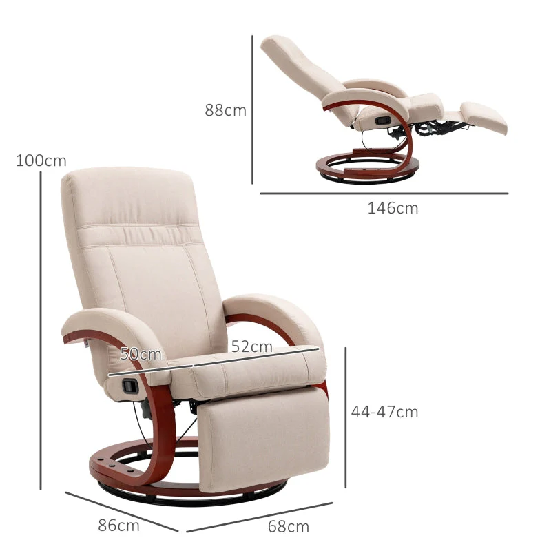 Reclining Swivel Chair with Footrest - Beige - Image 3