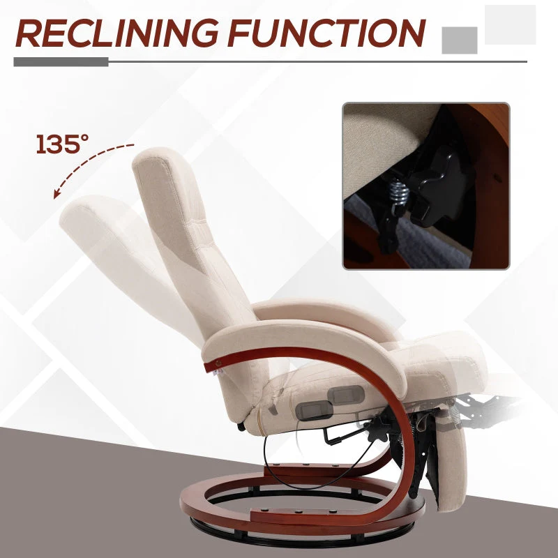 Reclining Swivel Chair with Footrest - Beige - Image 4