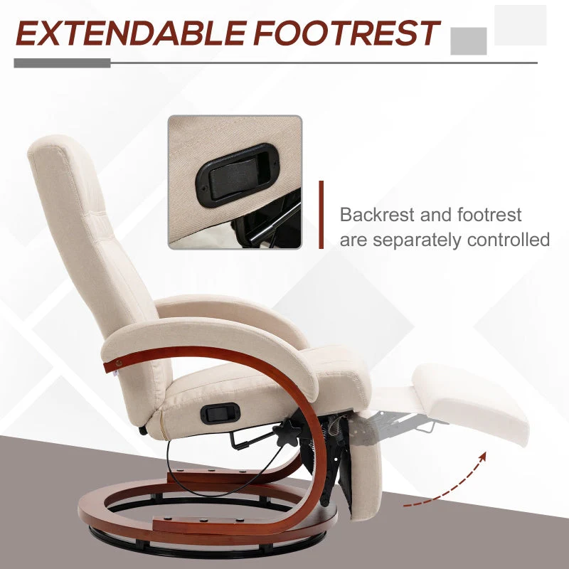 Reclining Swivel Chair with Footrest - Beige - Image 5