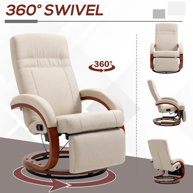 Reclining Swivel Chair with Footrest - Beige - Image 6