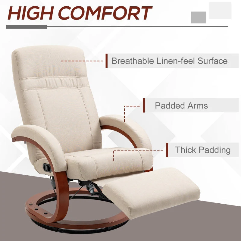 Reclining Swivel Chair with Footrest - Beige - Image 7