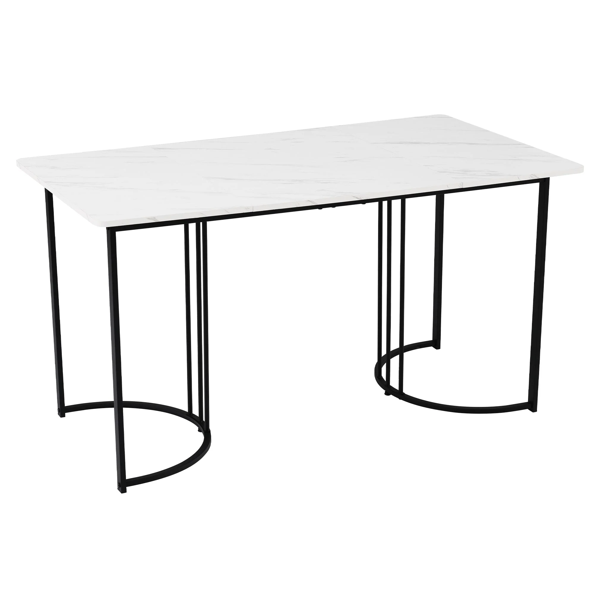 Rectangular Dining Table 140x80cm Modern Marble Pattern Adjustable Legs White/Black - Image 5