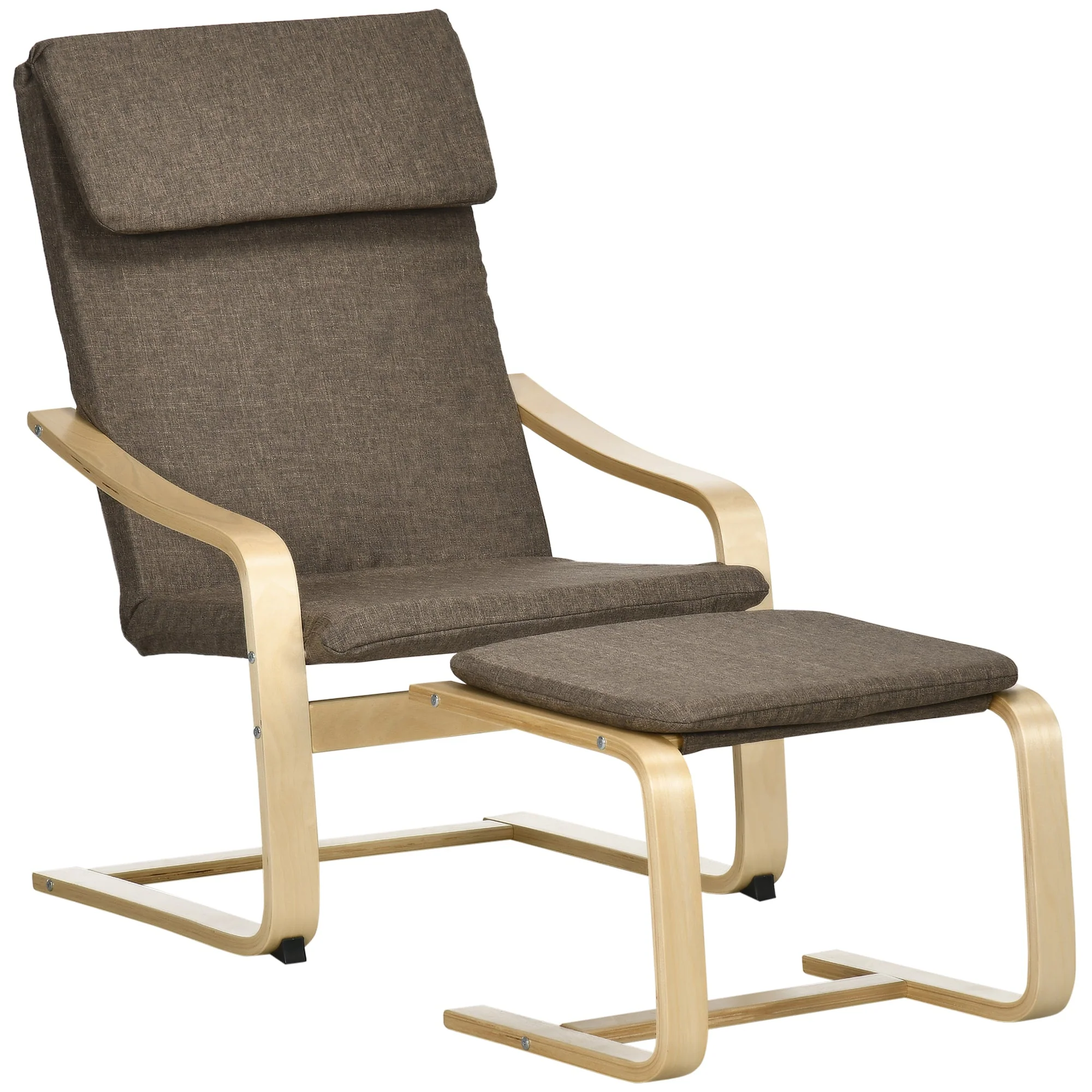 Relaxing Armchair with Footstool, Wingback Dining Chair, Linen Brown - Image 2