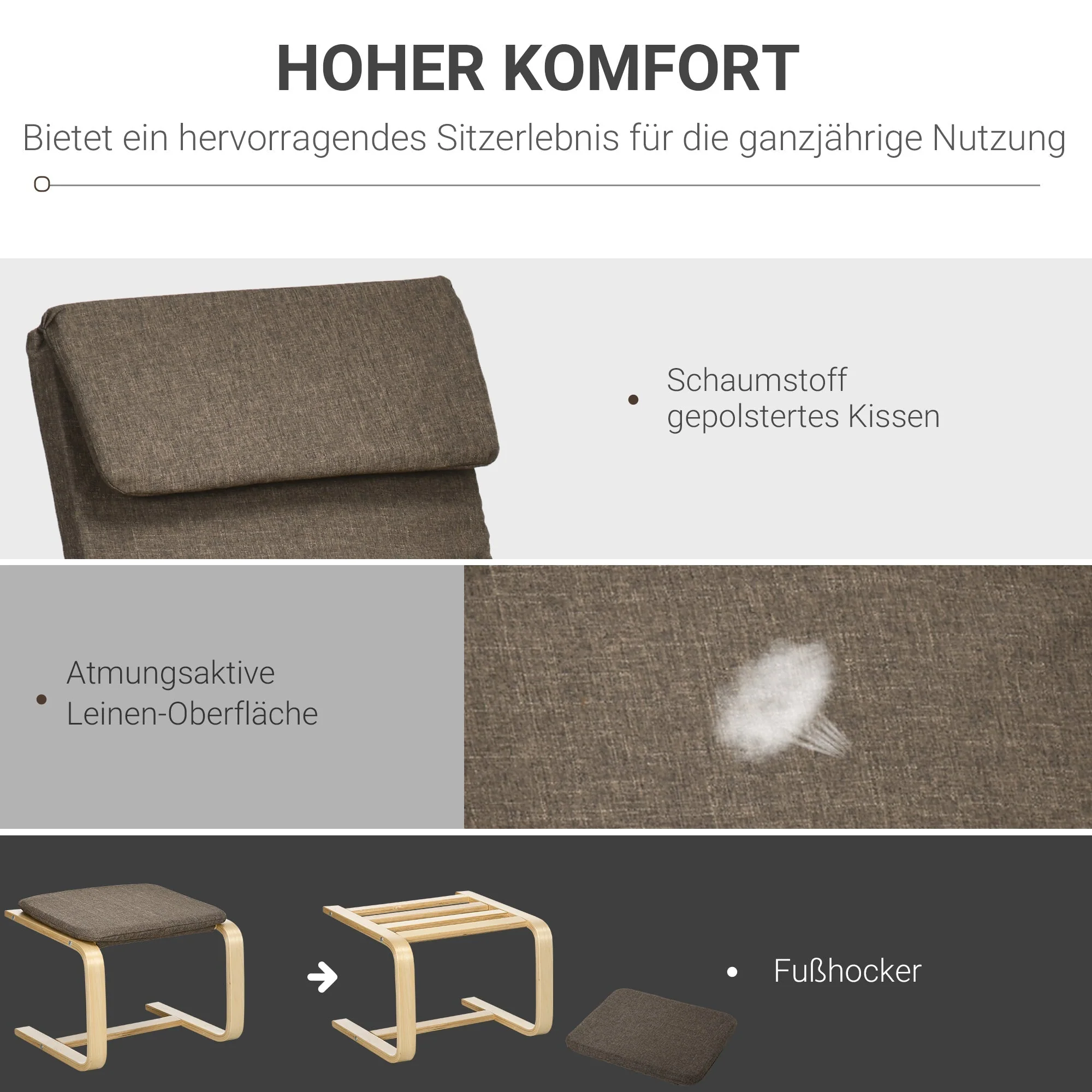 Relaxing Armchair with Footstool, Wingback Dining Chair, Linen Brown - Image 4