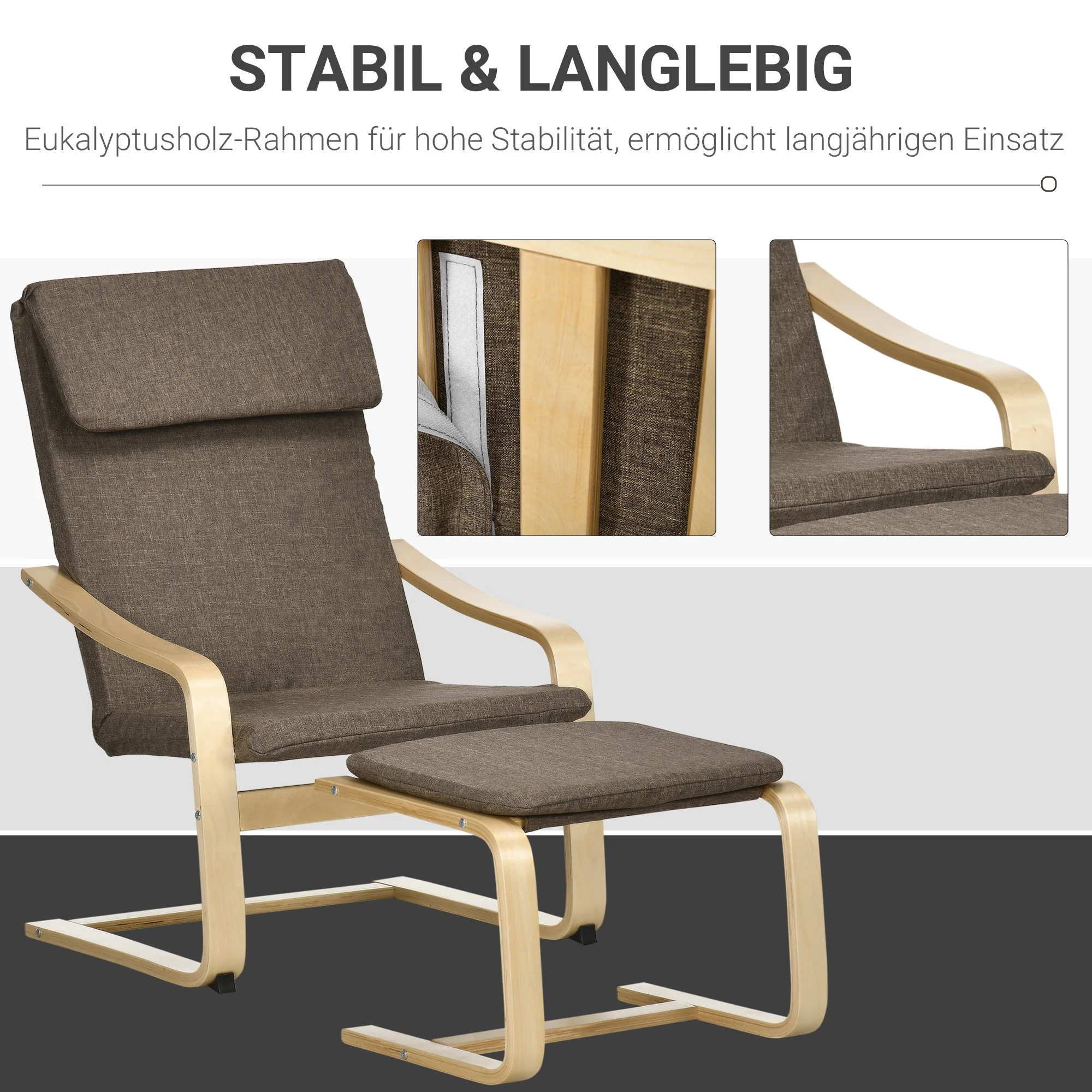 Relaxing Armchair with Footstool, Wingback Dining Chair, Linen Brown - Image 5