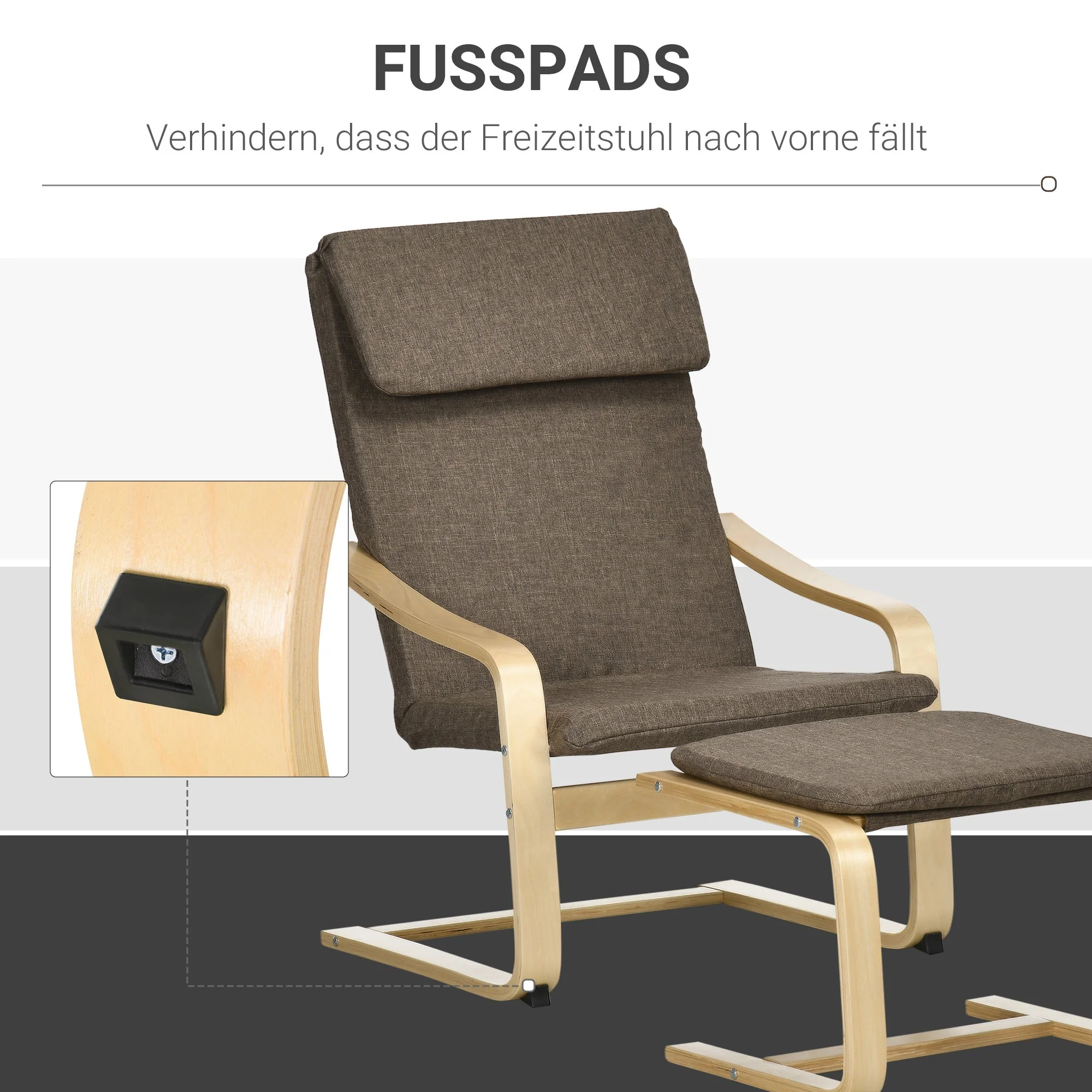 Relaxing Armchair with Footstool, Wingback Dining Chair, Linen Brown - Image 6