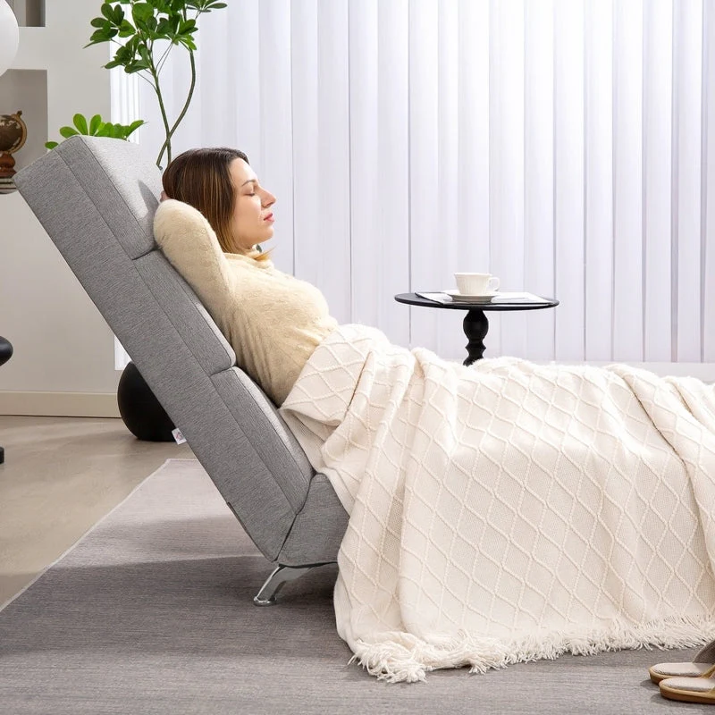 Relaxing Lounge Chair, Upholstered Chaise Longue, Steel Legs, Light Gray - Image 7