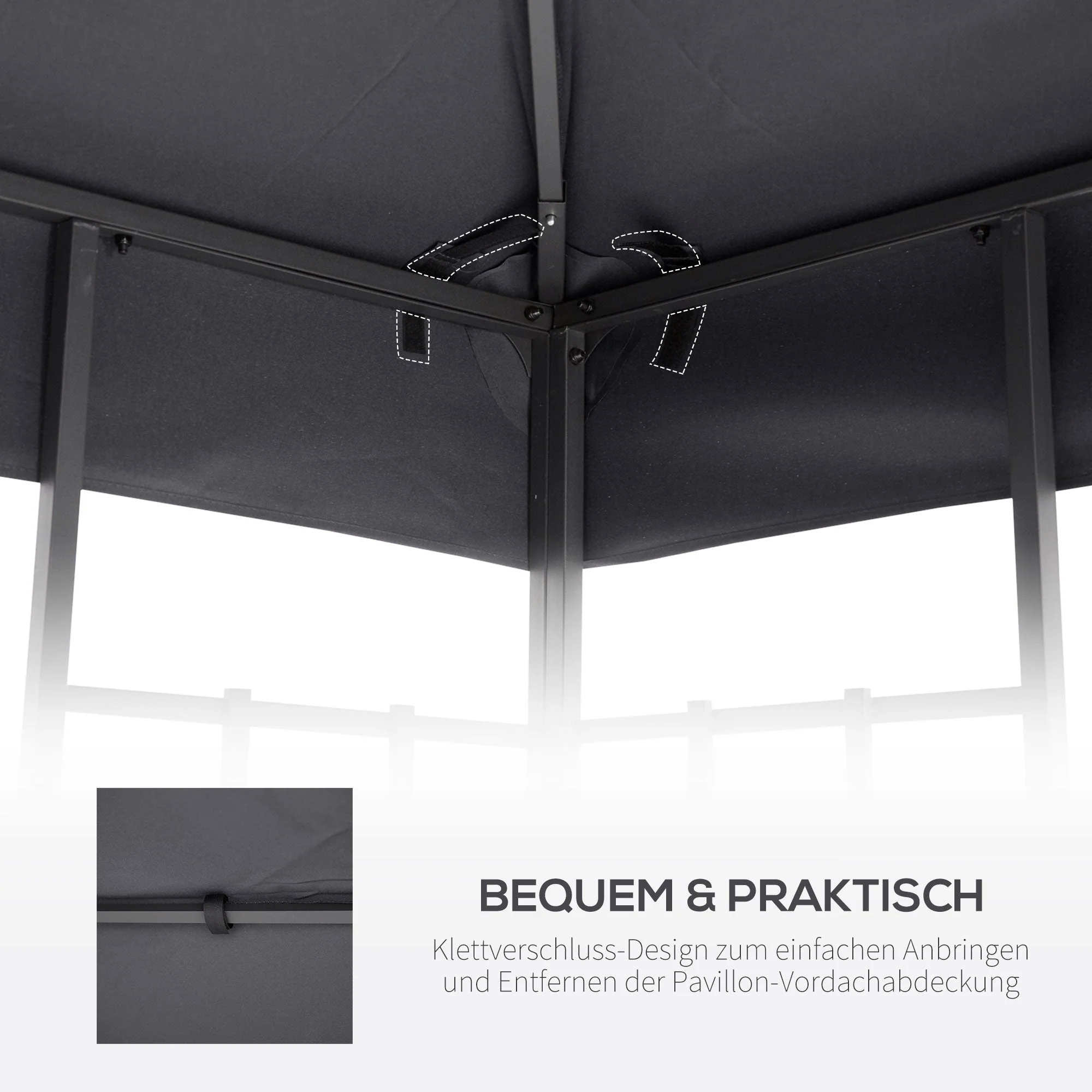Replacement Roof 3x3m Metal Gazebo Weatherproof Polyester, Dark Grey - Image 5