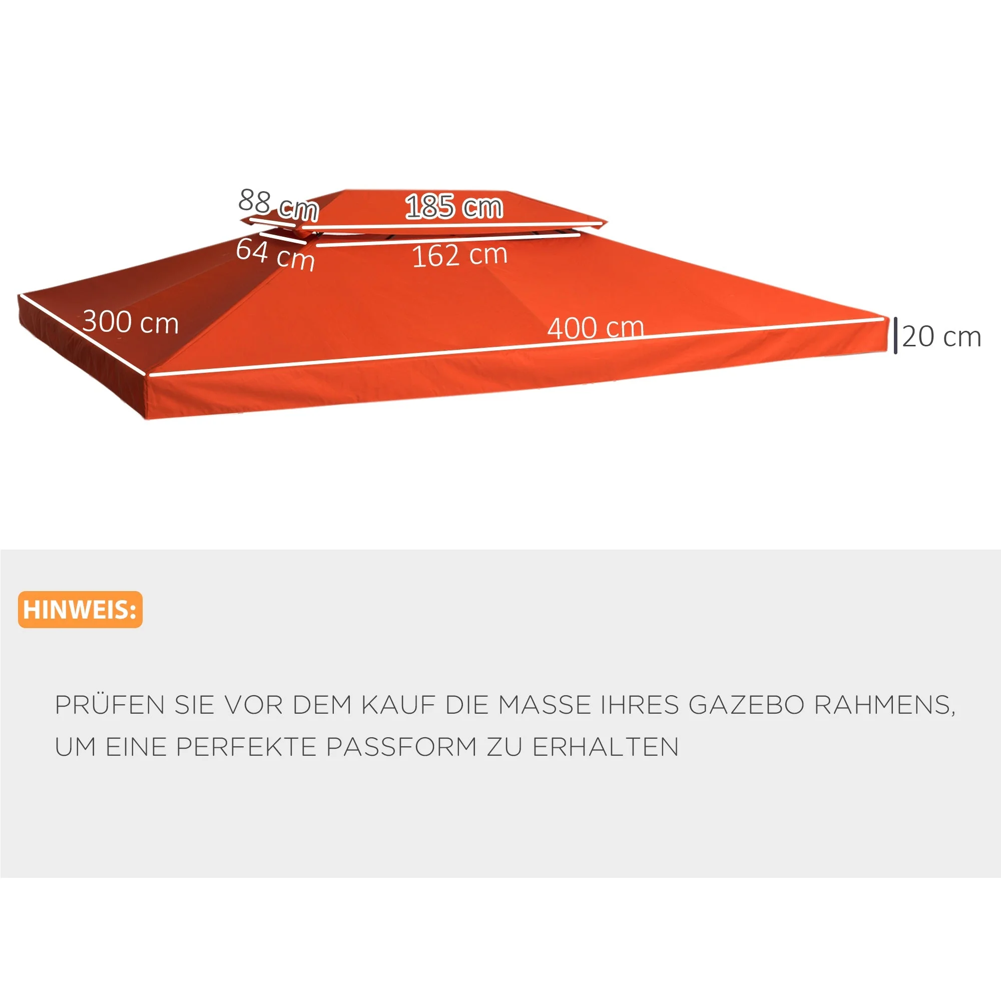 Replacement Roof 3x4m Gazebo/Tent Polyester Rust Red - Image 3