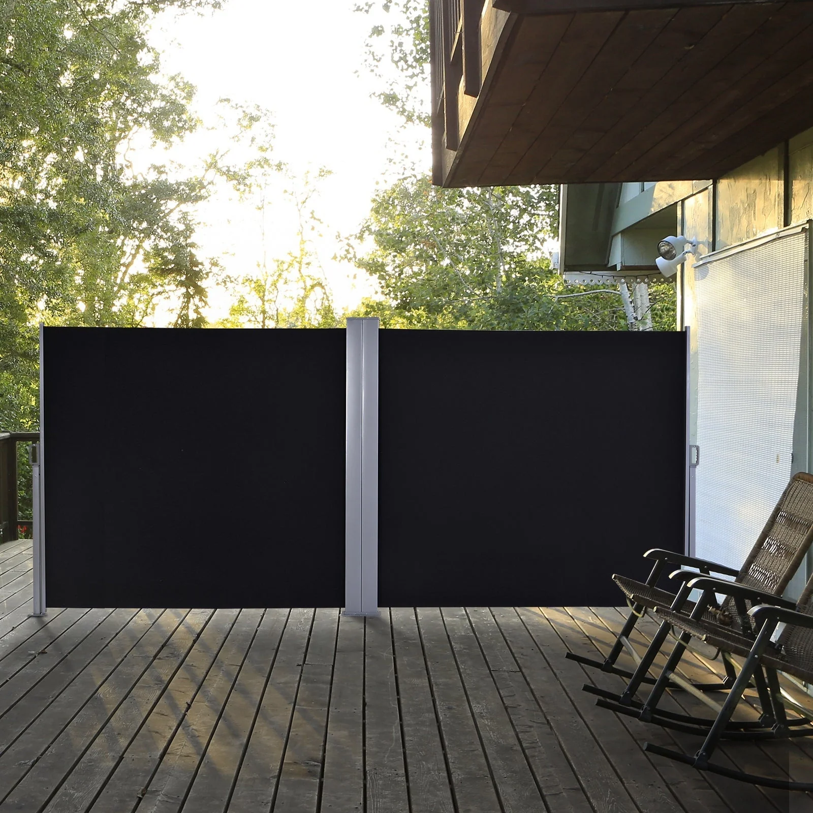 Retractable Awning Double Canopy Side Blind with Steel Frame - Black - Image 2