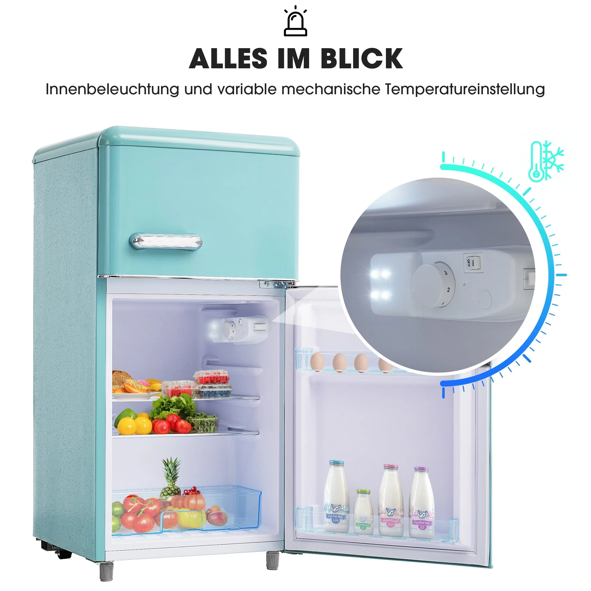 Retro Refrigerator Double-Door 72L/21L Freezer LED Available in Various Colors - Image 6
