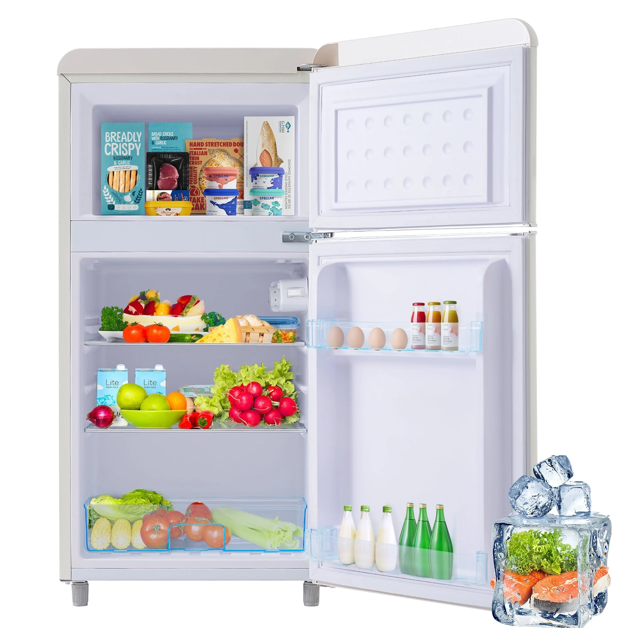 Retro Refrigerator Double-Door 72L Capacity LED Light, Various Colors - Image 3